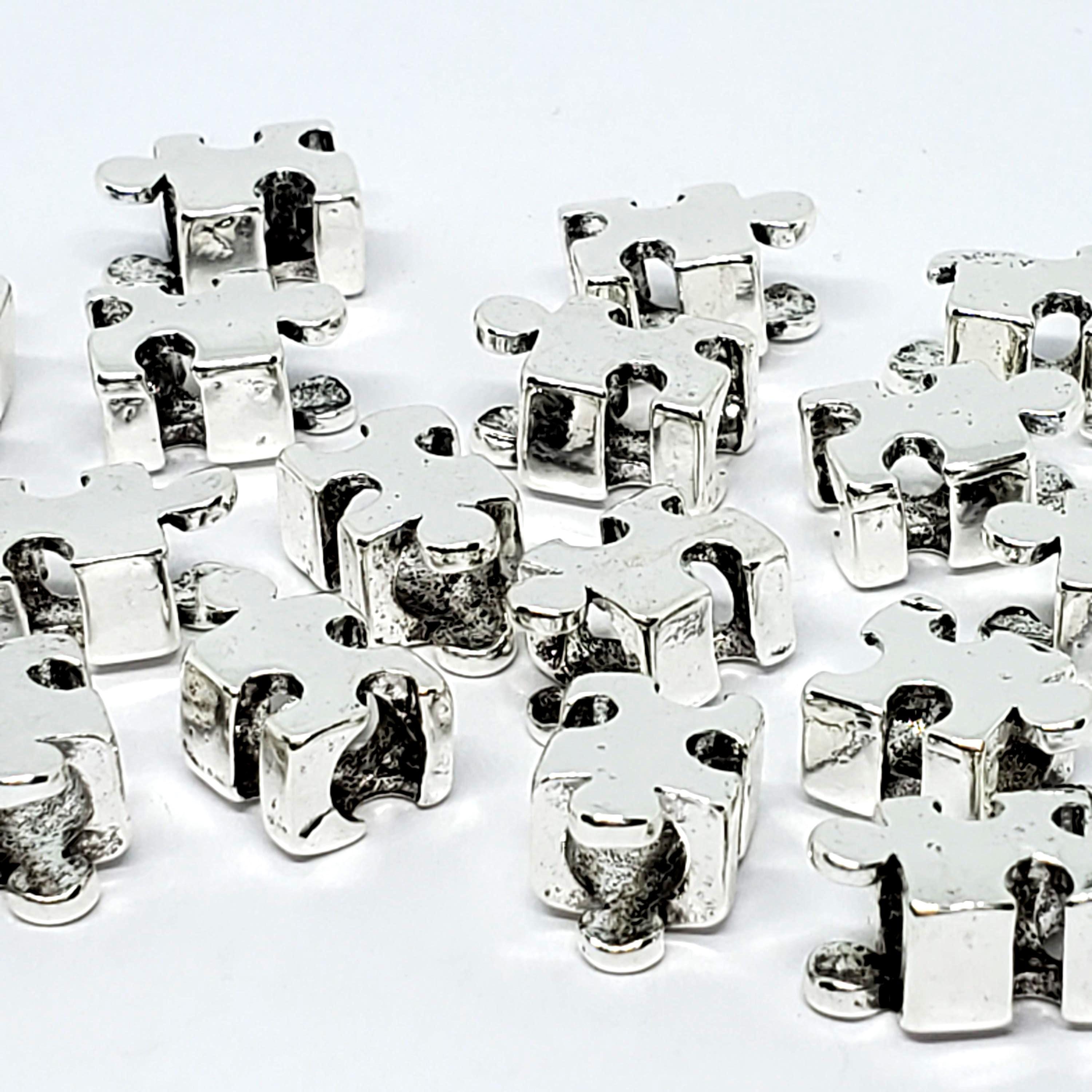 Jigsaw Puzzle Piece Big Hole Antique Silver 13x8mm - 6pcs