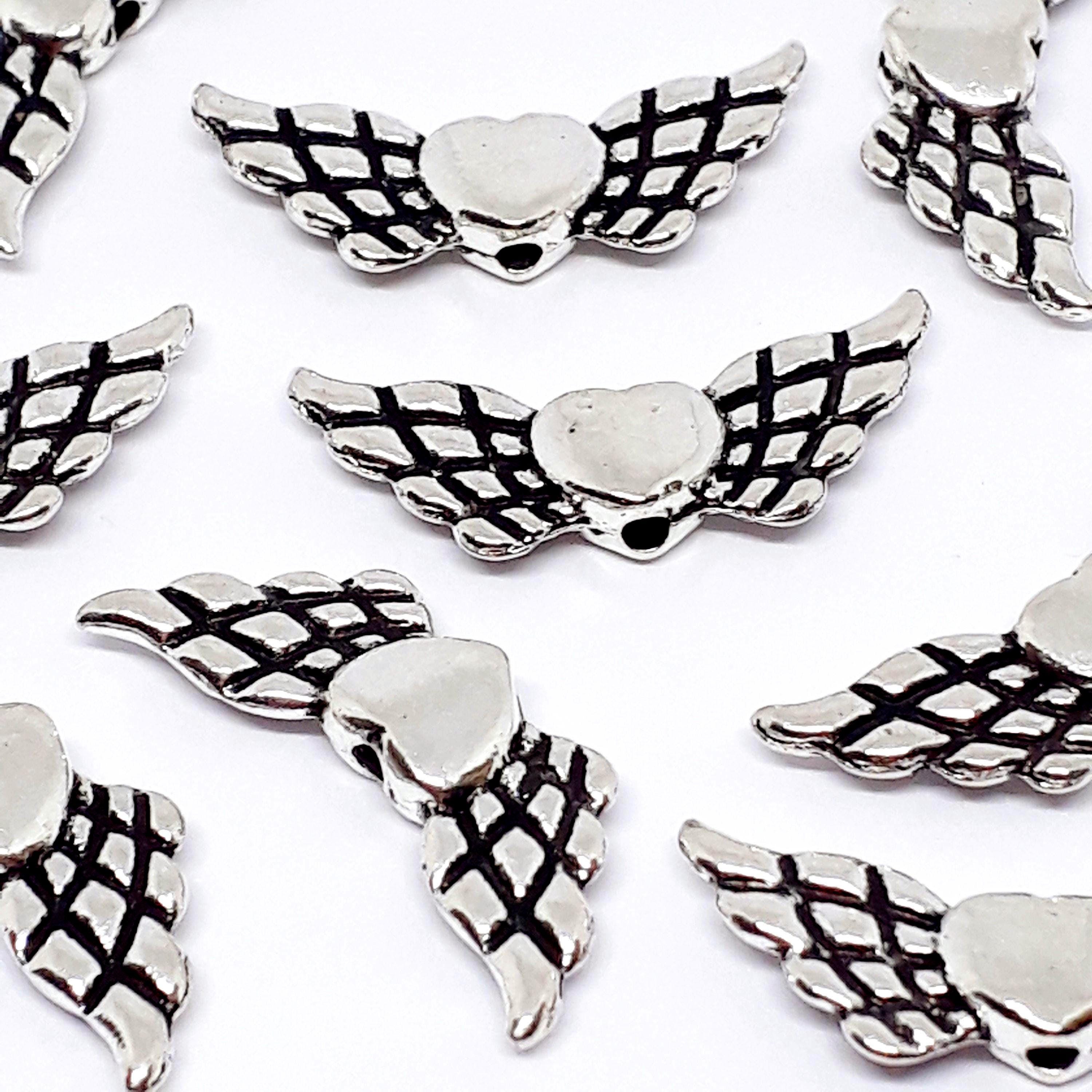 Heart Angel Wing Antique Silver 22x9mm - 10pcs