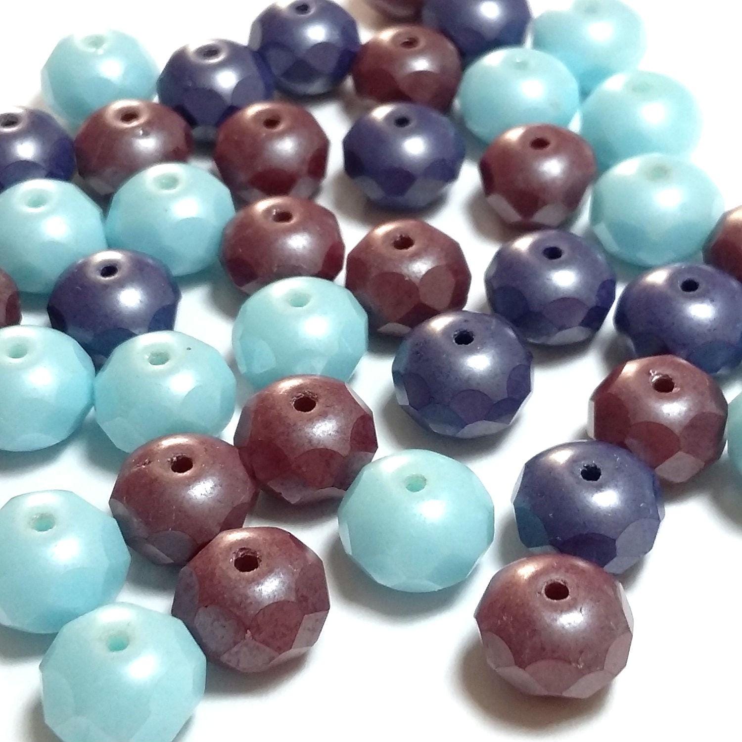Burgundy, Blue & Purple Czech Glass Rondelle 8x6mm - 10pcs