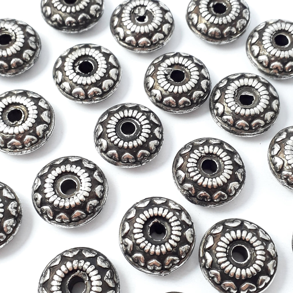 Heart Pattern Silver & Black Plastic CCB Donut 18mm - 5pcs