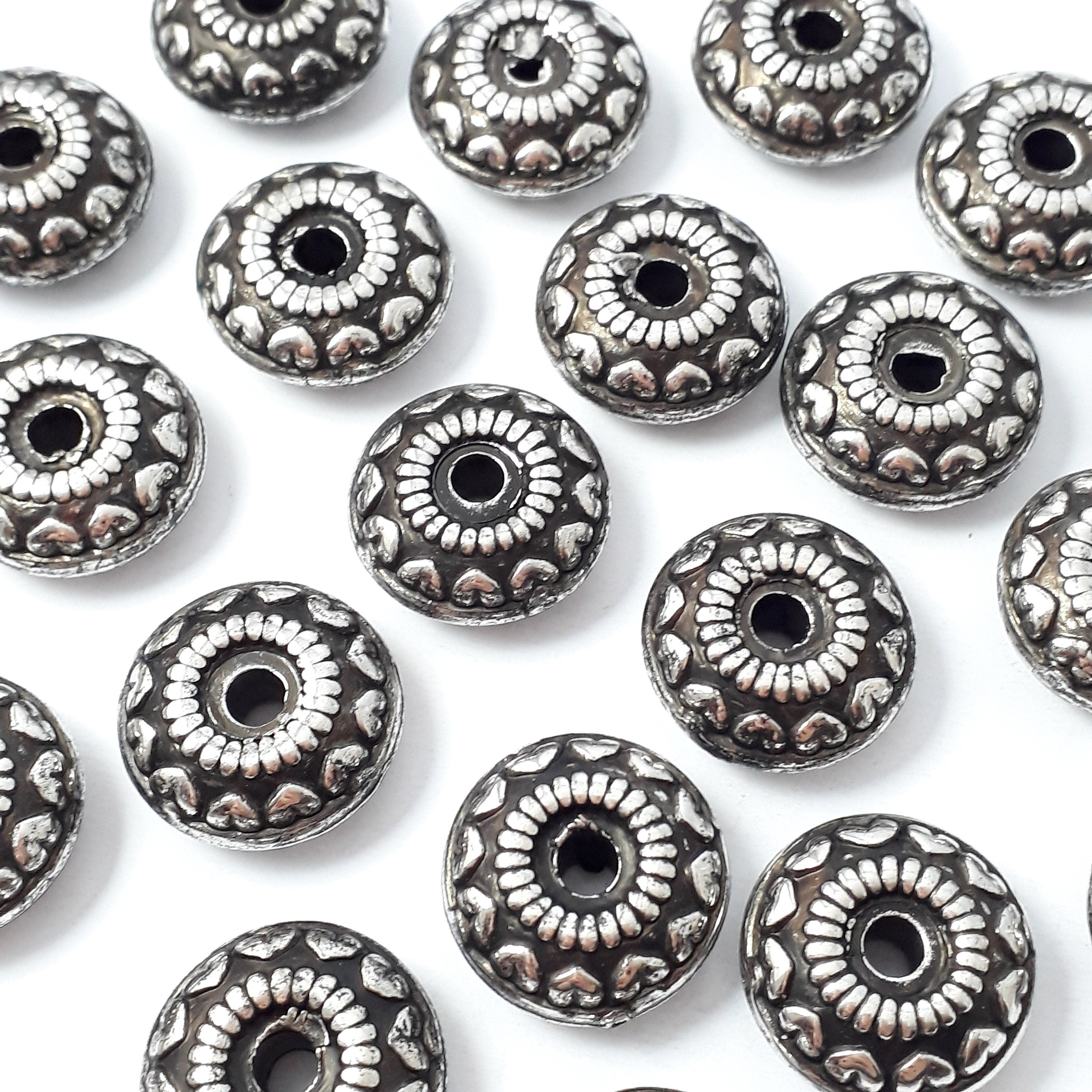 Heart Pattern Silver & Black Plastic CCB Donut 18mm - 5pcs