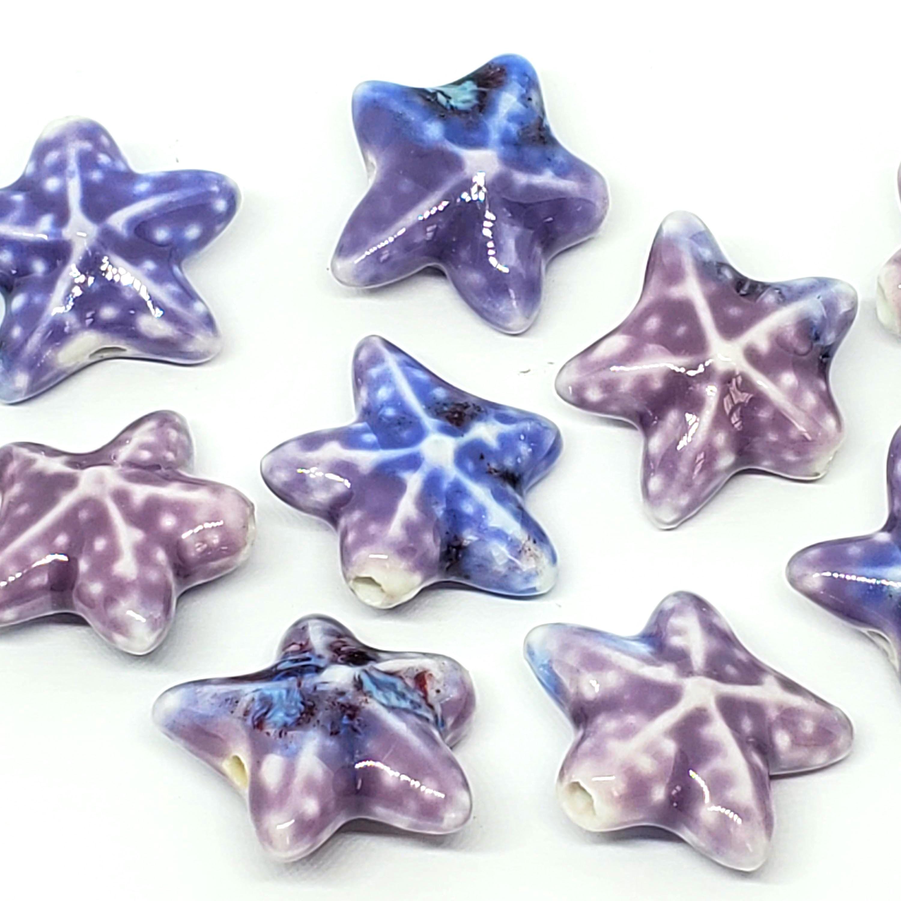 Two Tone Purple Starfish Glazed Ceramic 22mm - 2pcs