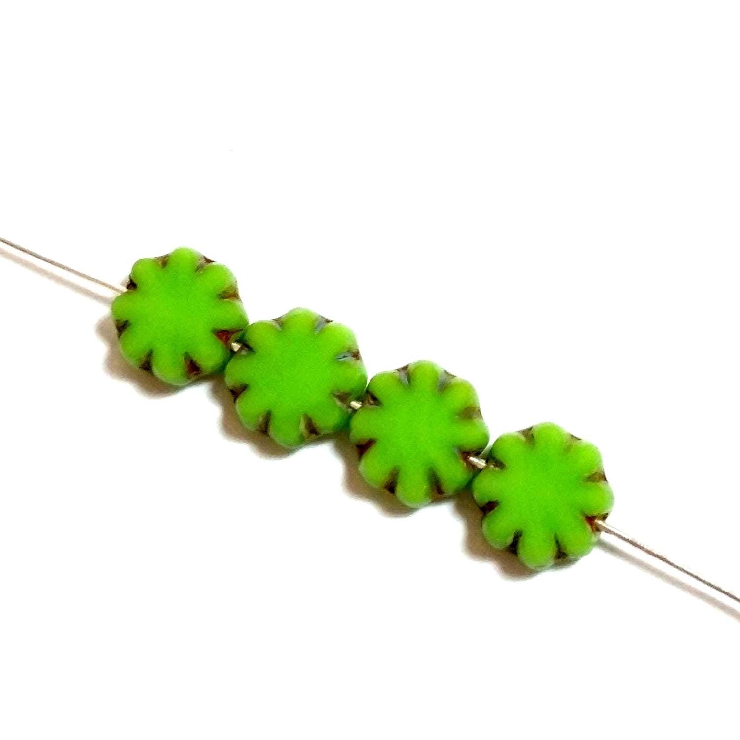 Lime Green Table Cut Czech Glass Flower 9mm - 6pcs