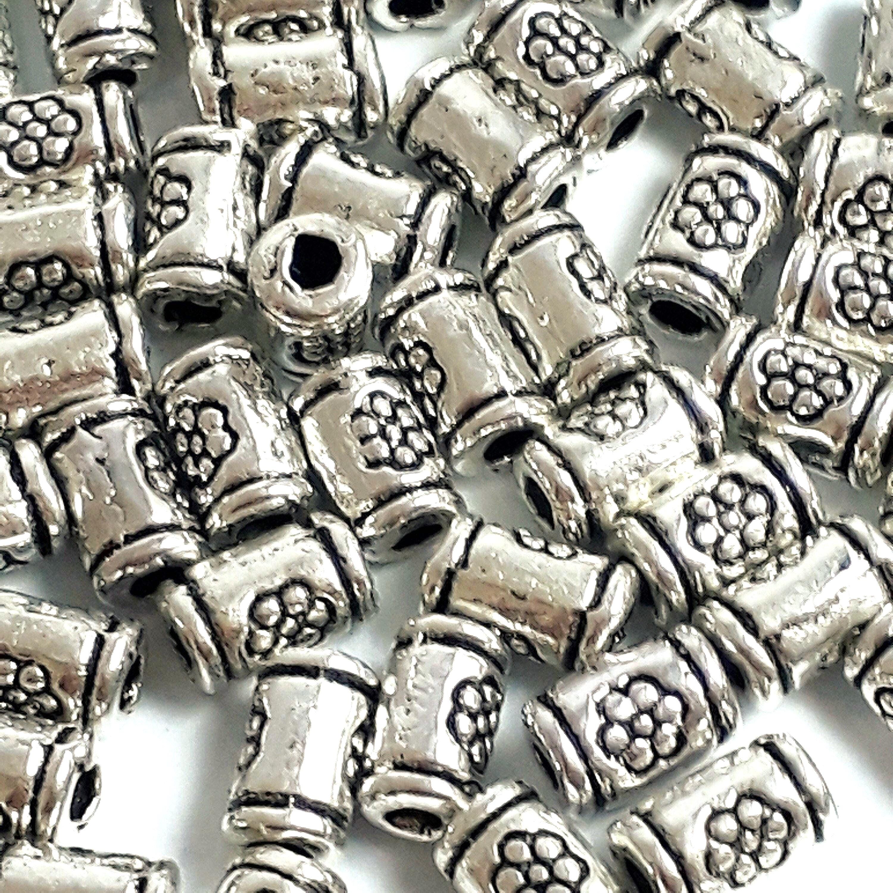 Small Flower Pattern Tube Antique Silver 5x3mm - 25pcs