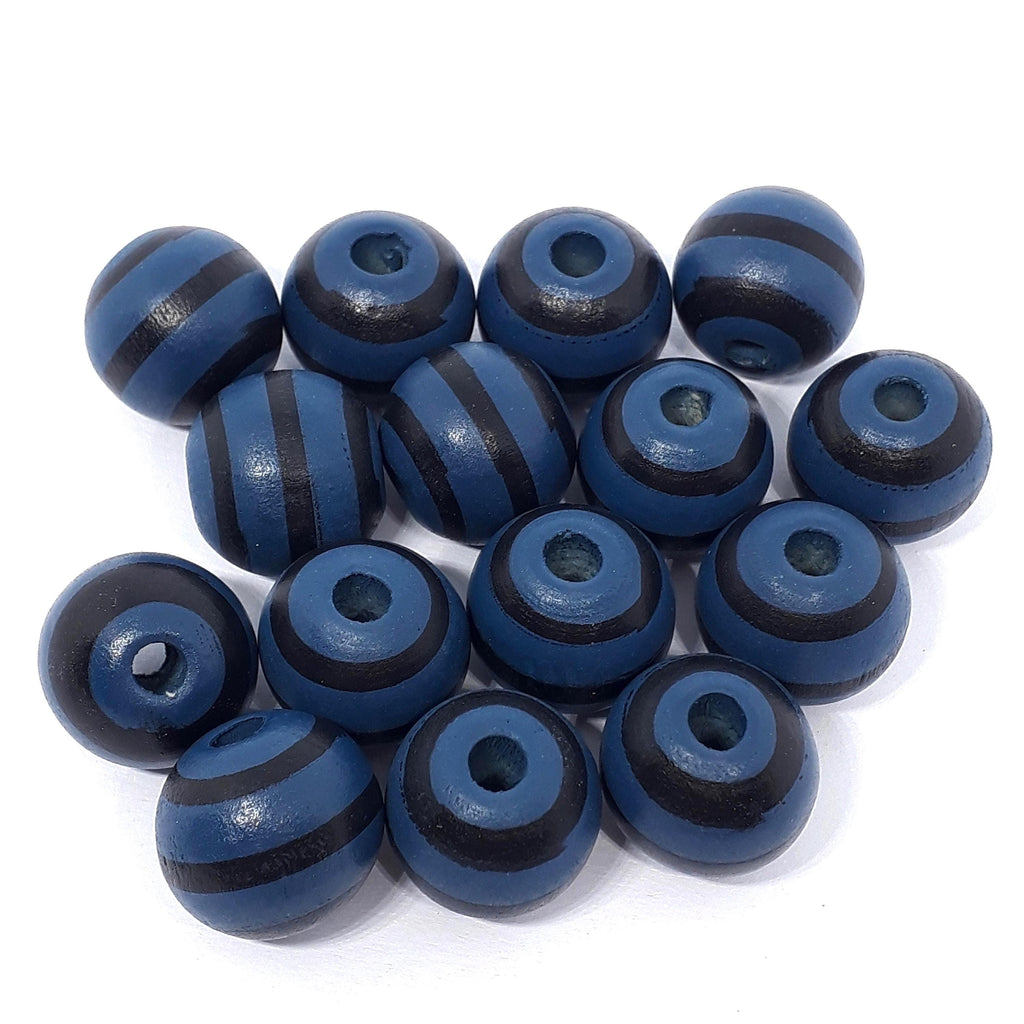 Dark Blue & Black Striped Wood 16x15mm - 5pcs