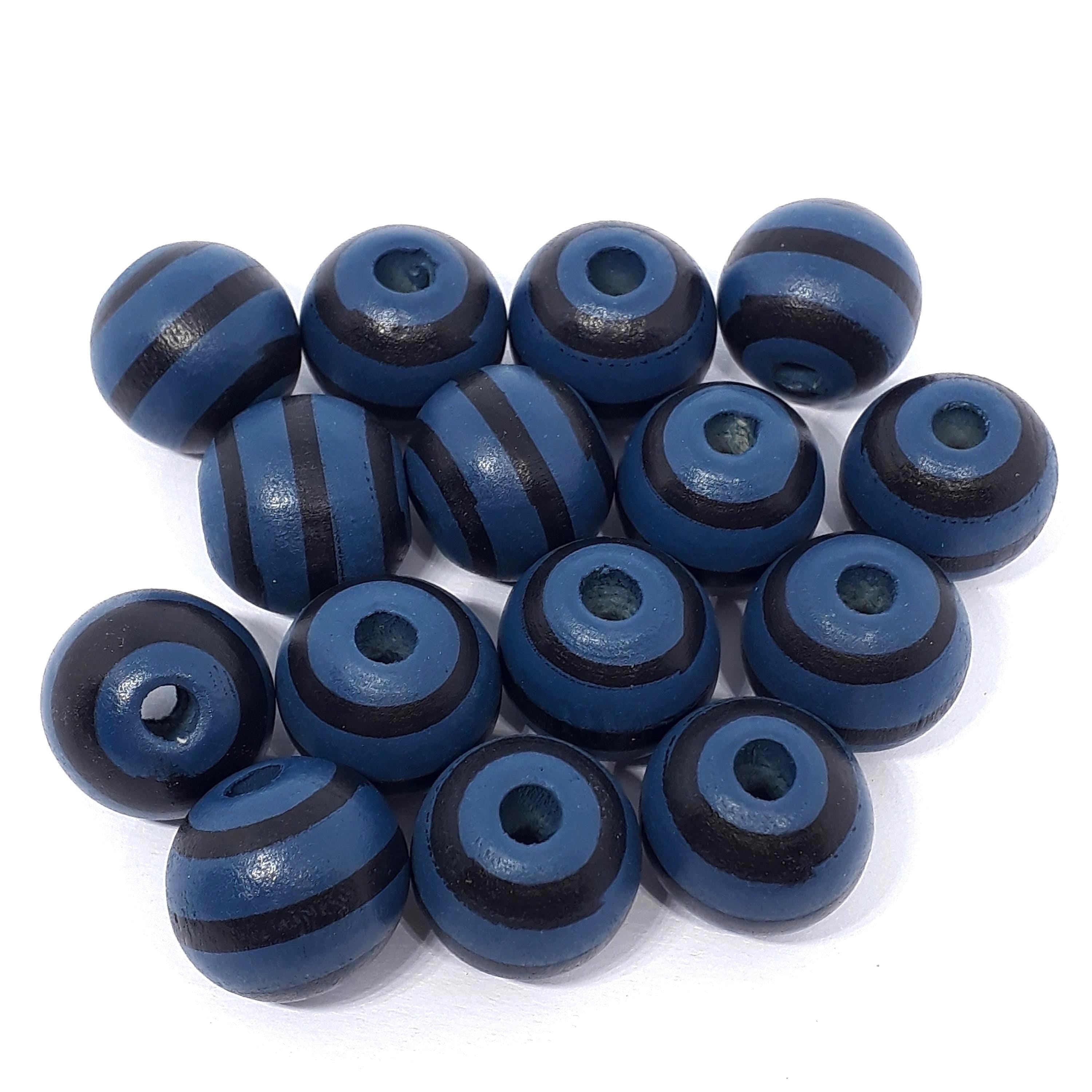 Dark Blue & Black Striped Wood 16x15mm - 5pcs