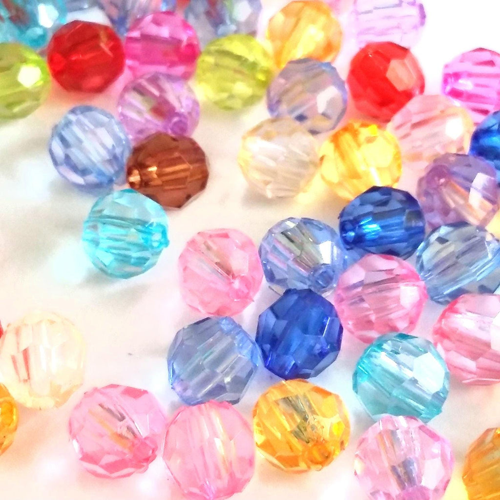 Acrylic Faceted Round Mixed Colour 6mm - 100pcs