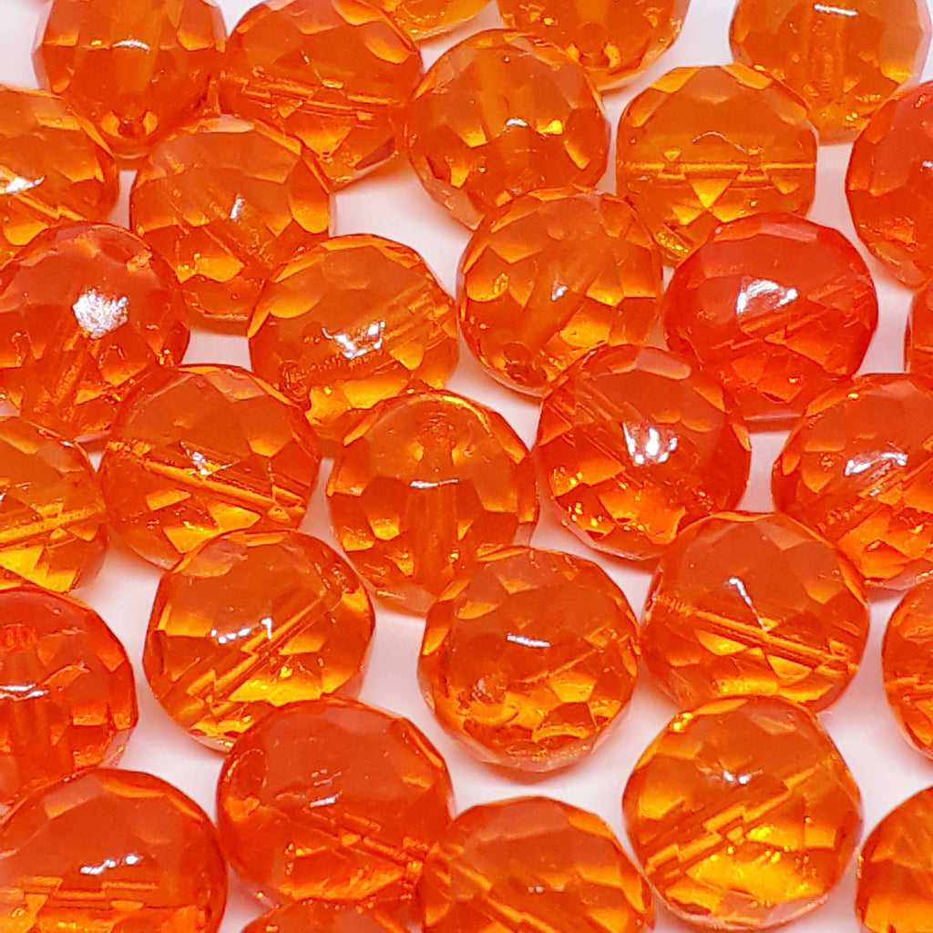 Orange Faceted Czech Glass Round 10x9mm - 10pcs