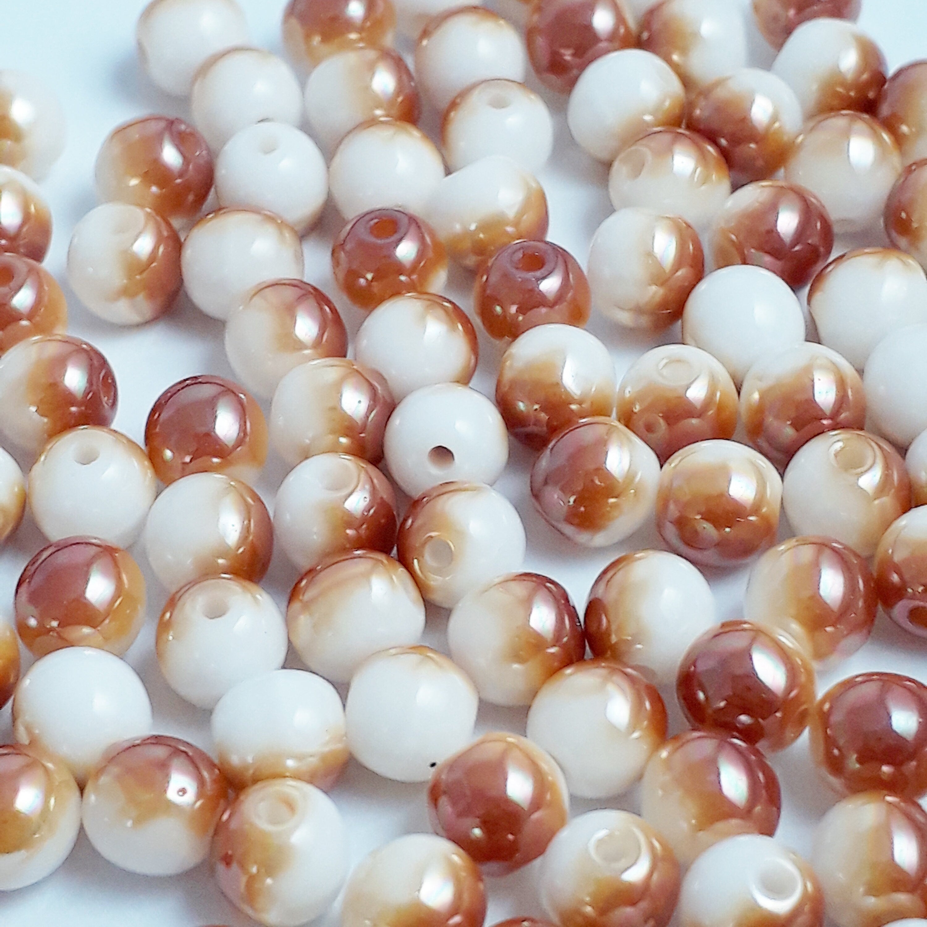 White & Burnt Orange Metallic Czech Glass Round 4mm - 60pcs