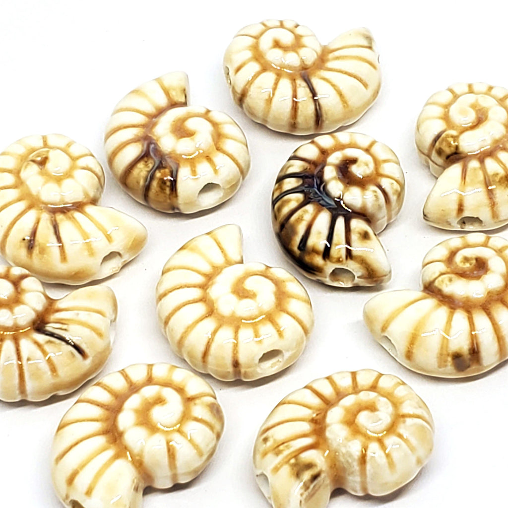Light Brown Seashell Chunky Glazed Ceramic 21x17mm - 2pcs
