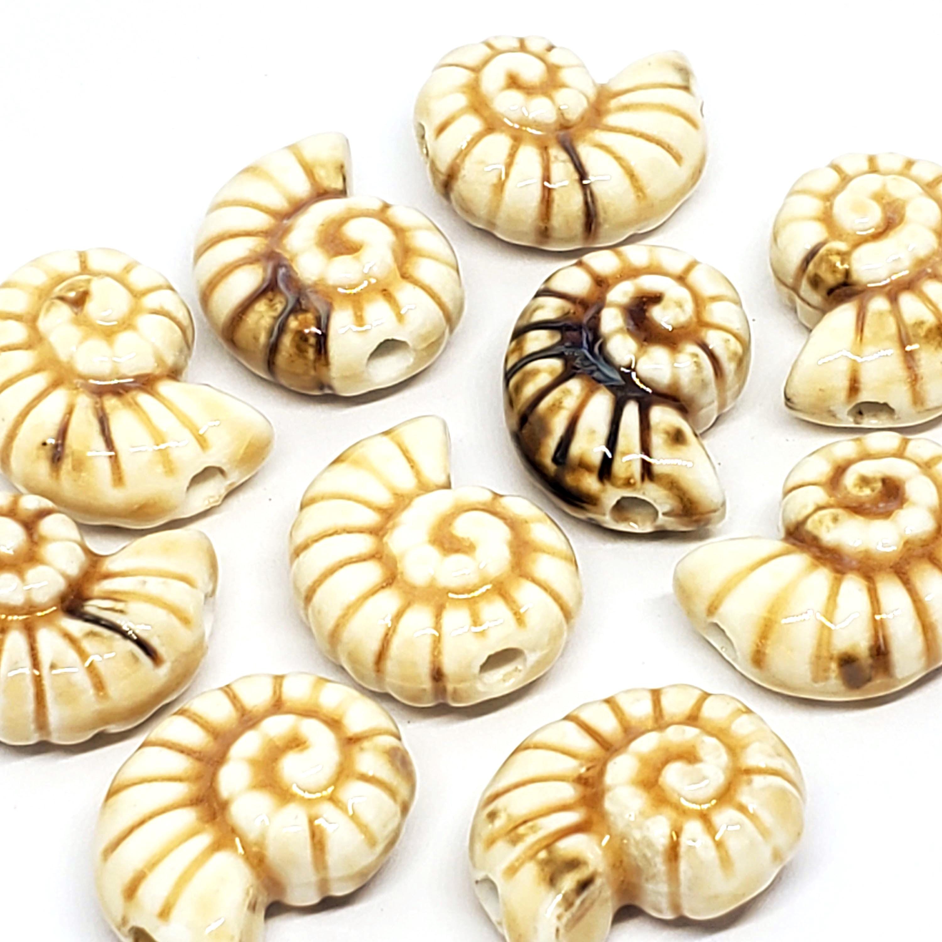 Light Brown Seashell Chunky Glazed Ceramic 21x17mm - 2pcs