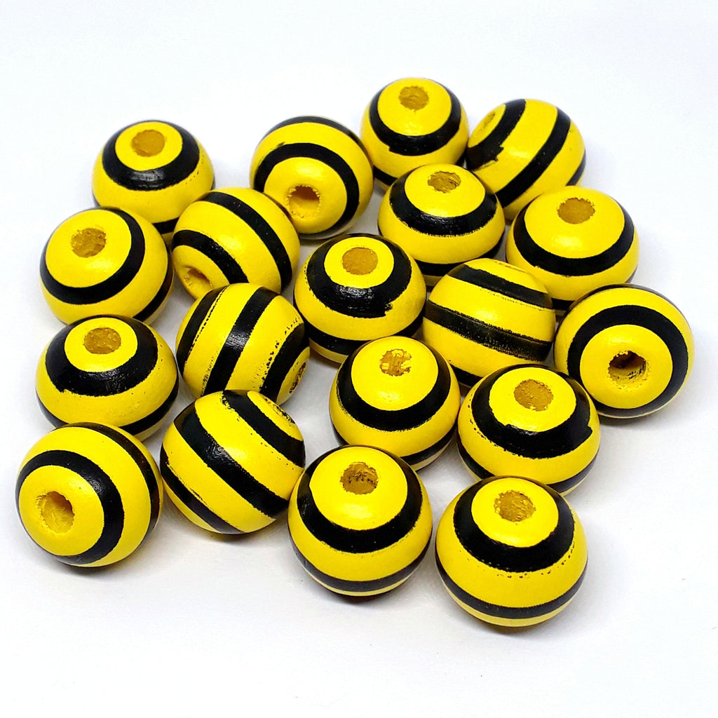 Yellow & Black Striped Wood 16x15mm - 5pcs