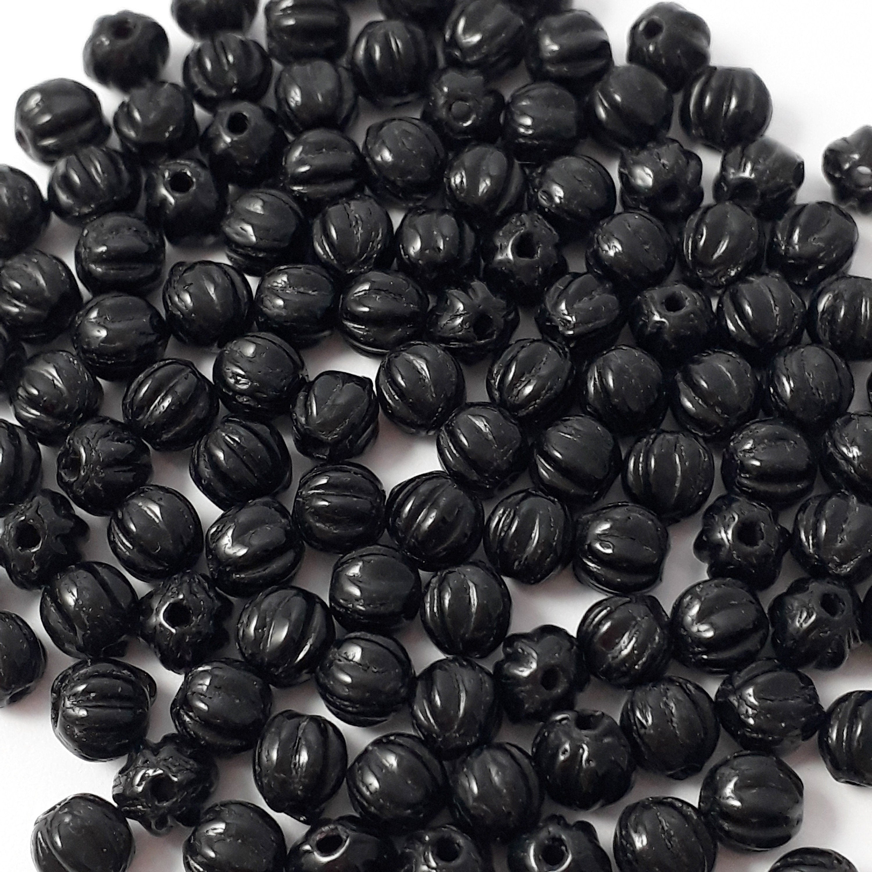 Black Fluted Round Czech Glass 4mm - 40pcs