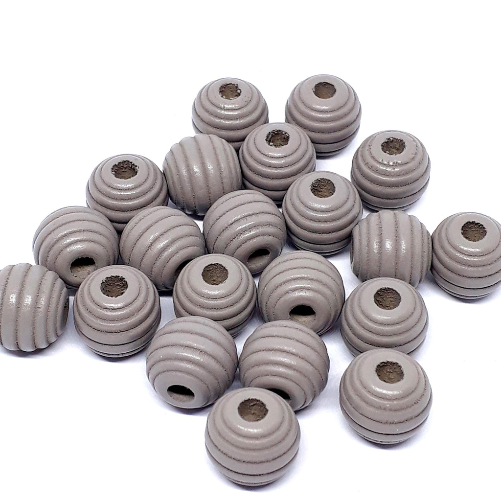 Grey Wooden Fluted Round 11mm - 10pcs