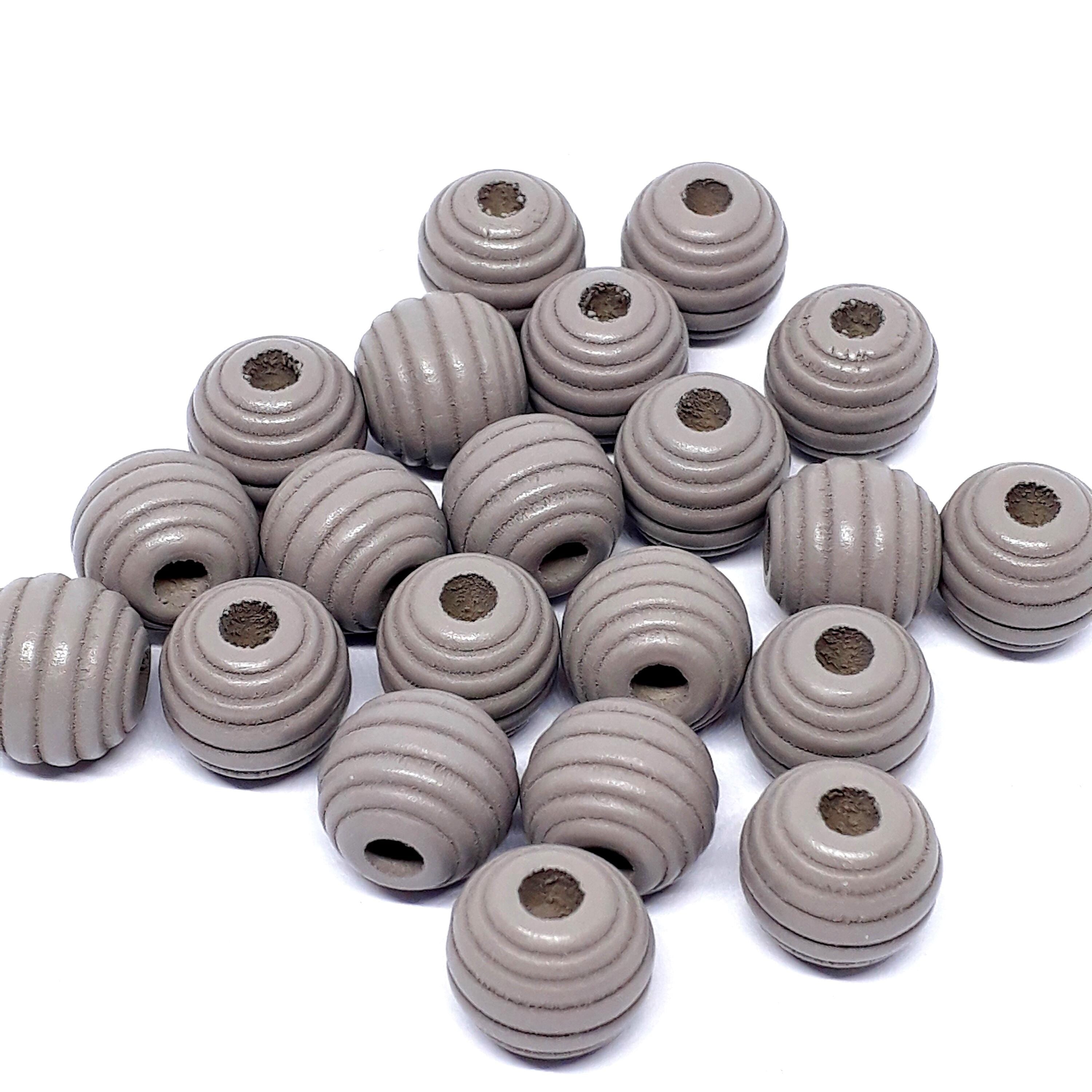 Grey Wooden Fluted Round 11mm - 10pcs