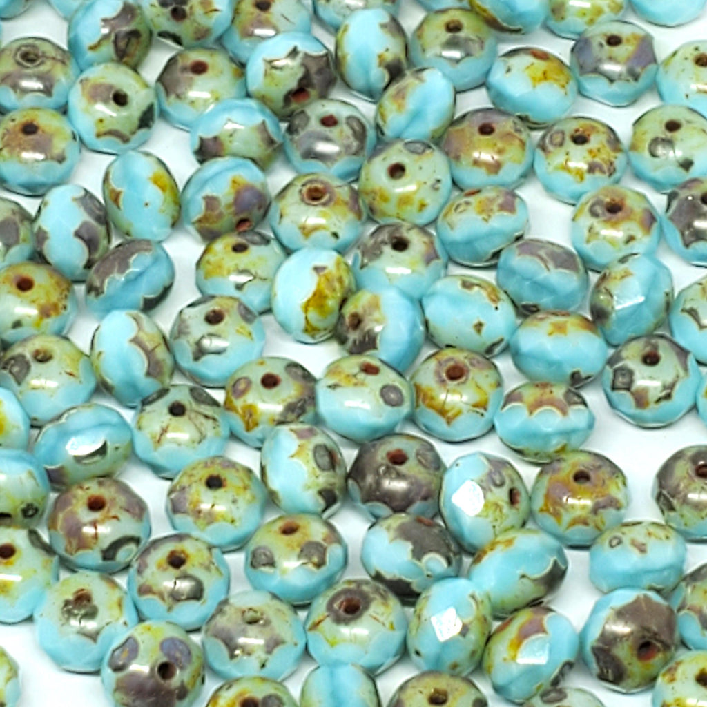 Light Blue Czech Glass Faceted Rondelle 7x5mm - 10pcs