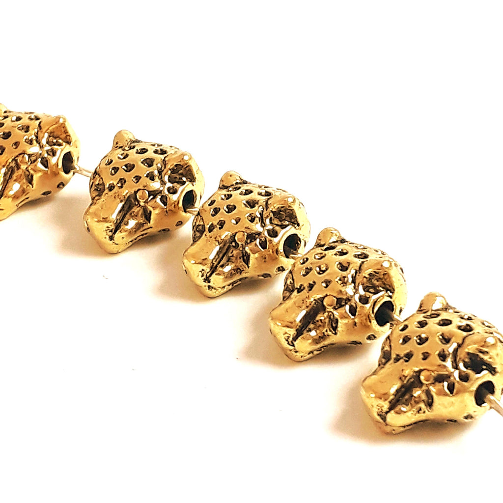 Leopard Head Gold Tone 13x11mm - 2pcs