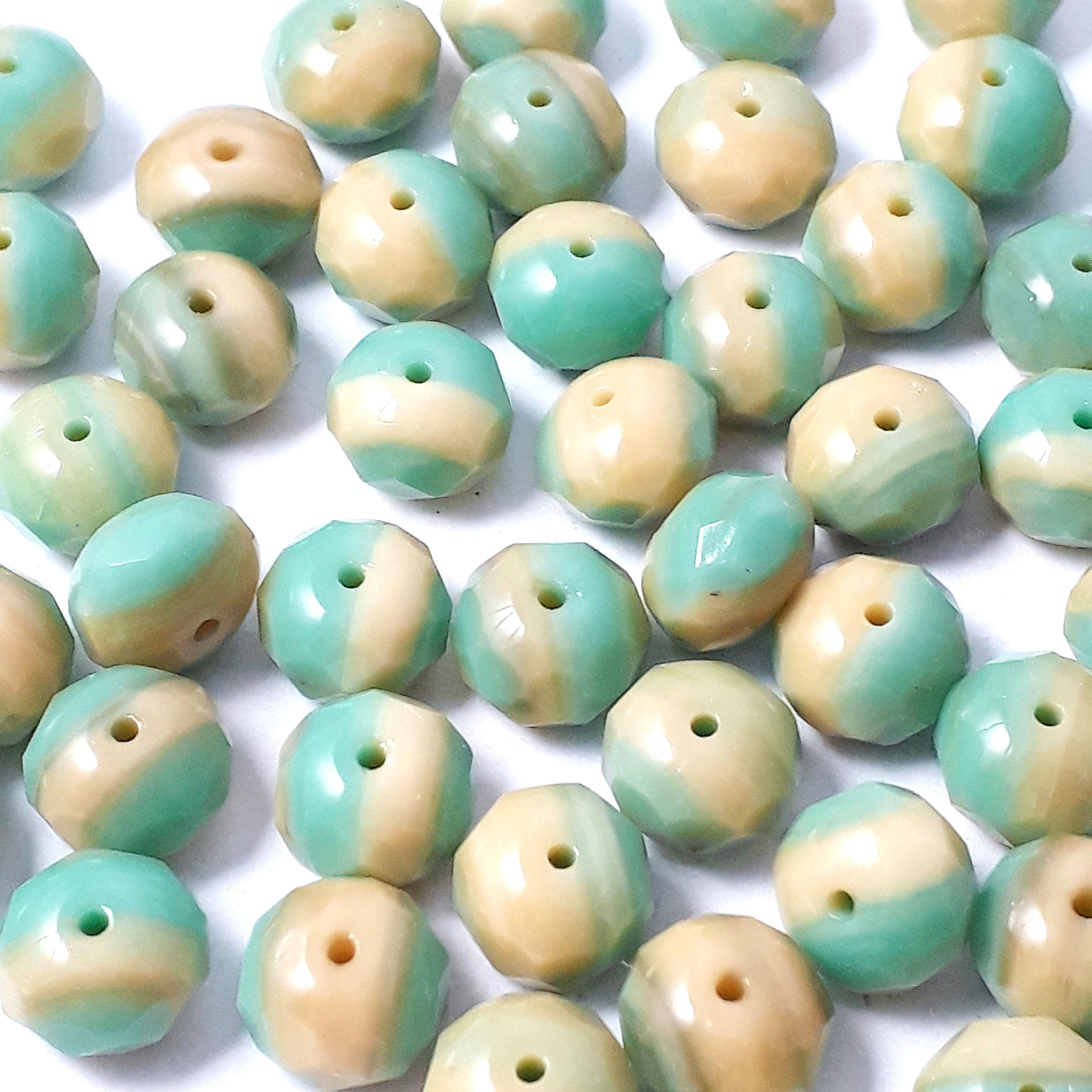Turquoise & Cream Czech Glass Rondelle 9x6mm - 10pcs