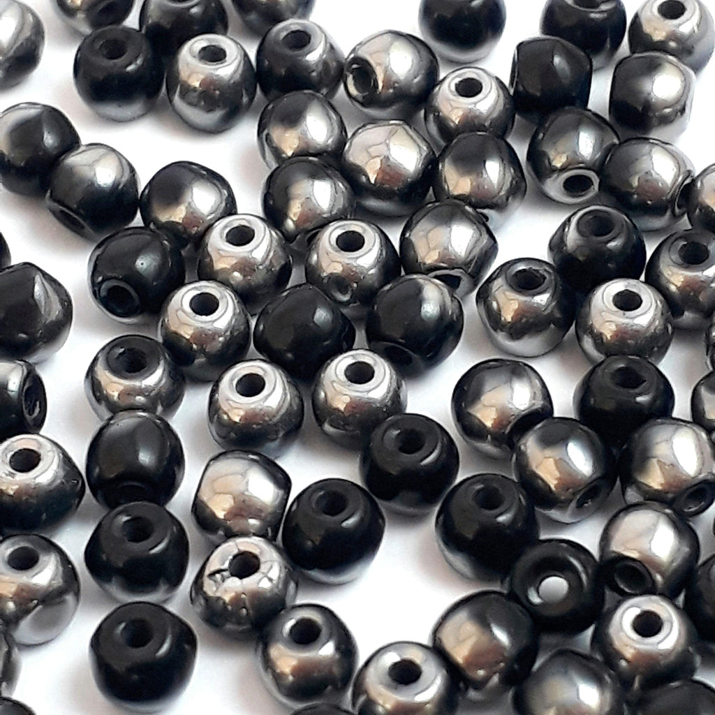 Black & Dark Silver Czech Glass Round 3mm - 120pcs