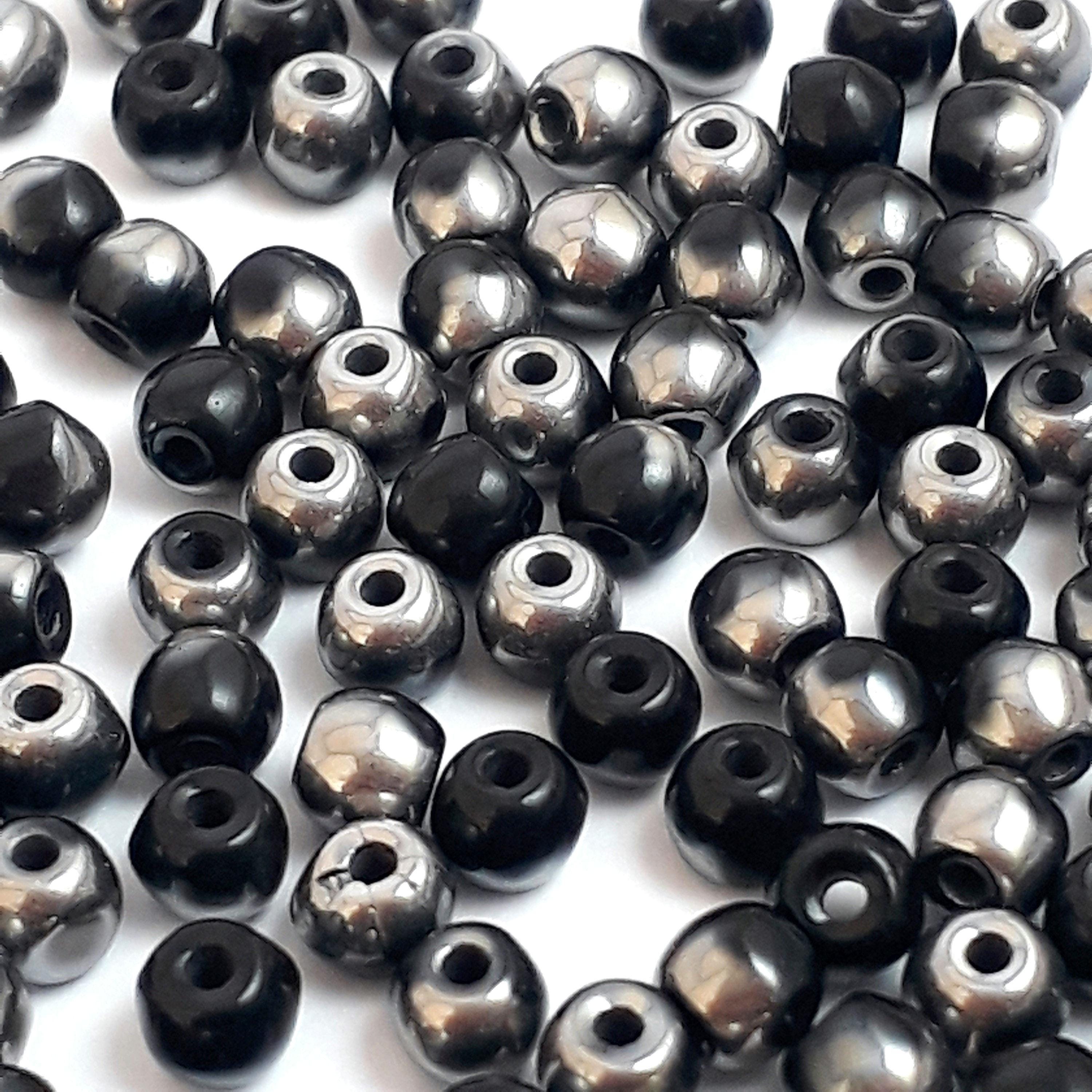 Black & Dark Silver Czech Glass Round 3mm - 120pcs