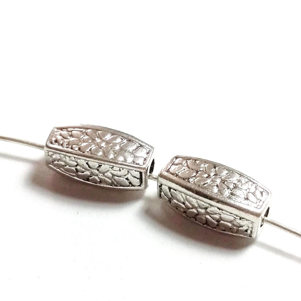 Floral Square Tube Antique Silver 12x4mm - 10pcs