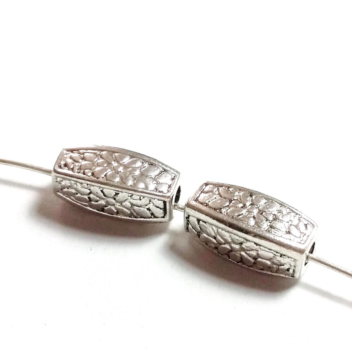 Floral Square Tube Antique Silver 12x4mm - 10pcs