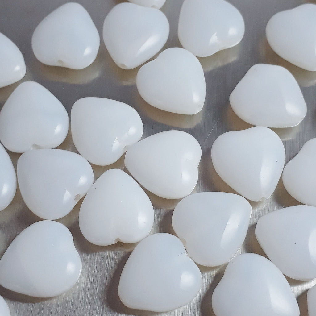 Cloudy White Czech Glass Heart 12mm - 10pcs