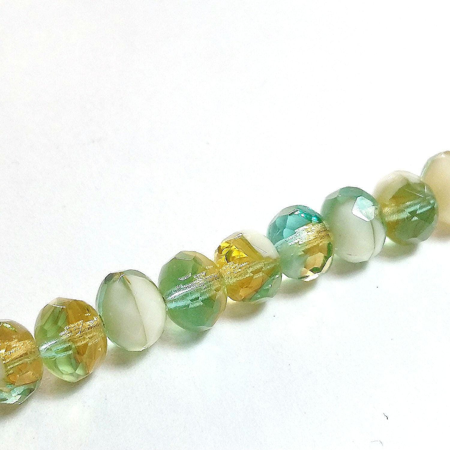 Amber, Green & Cream Czech Glass 7x5mm - 20pcs