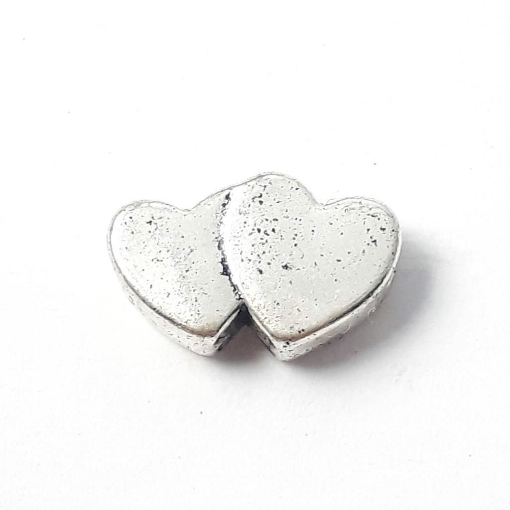 Double Heart Antique Silver 12x7mm - 10pcs