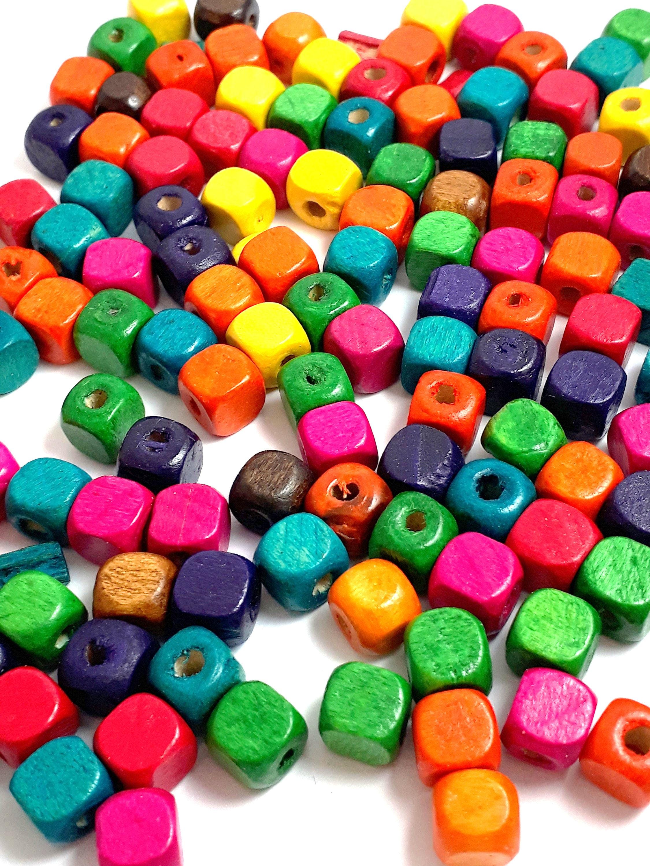 Wooden Cube Mixed Colour 8mm - 50pcs
