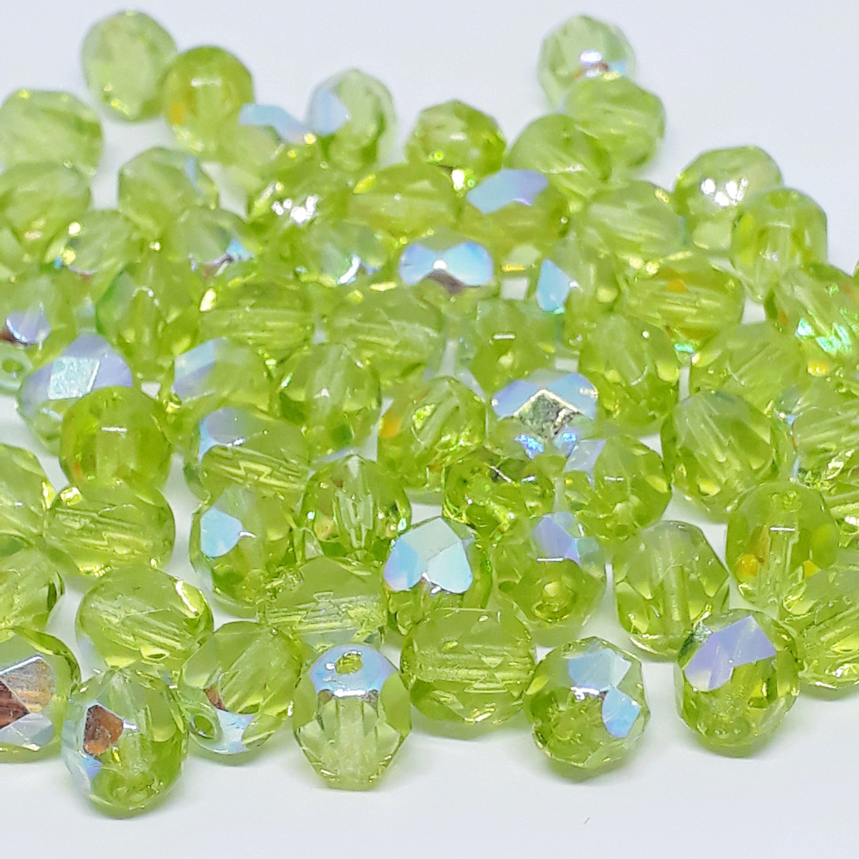 Green & Metallic AB Faceted Czech Glass Round 6mm - 20pcs