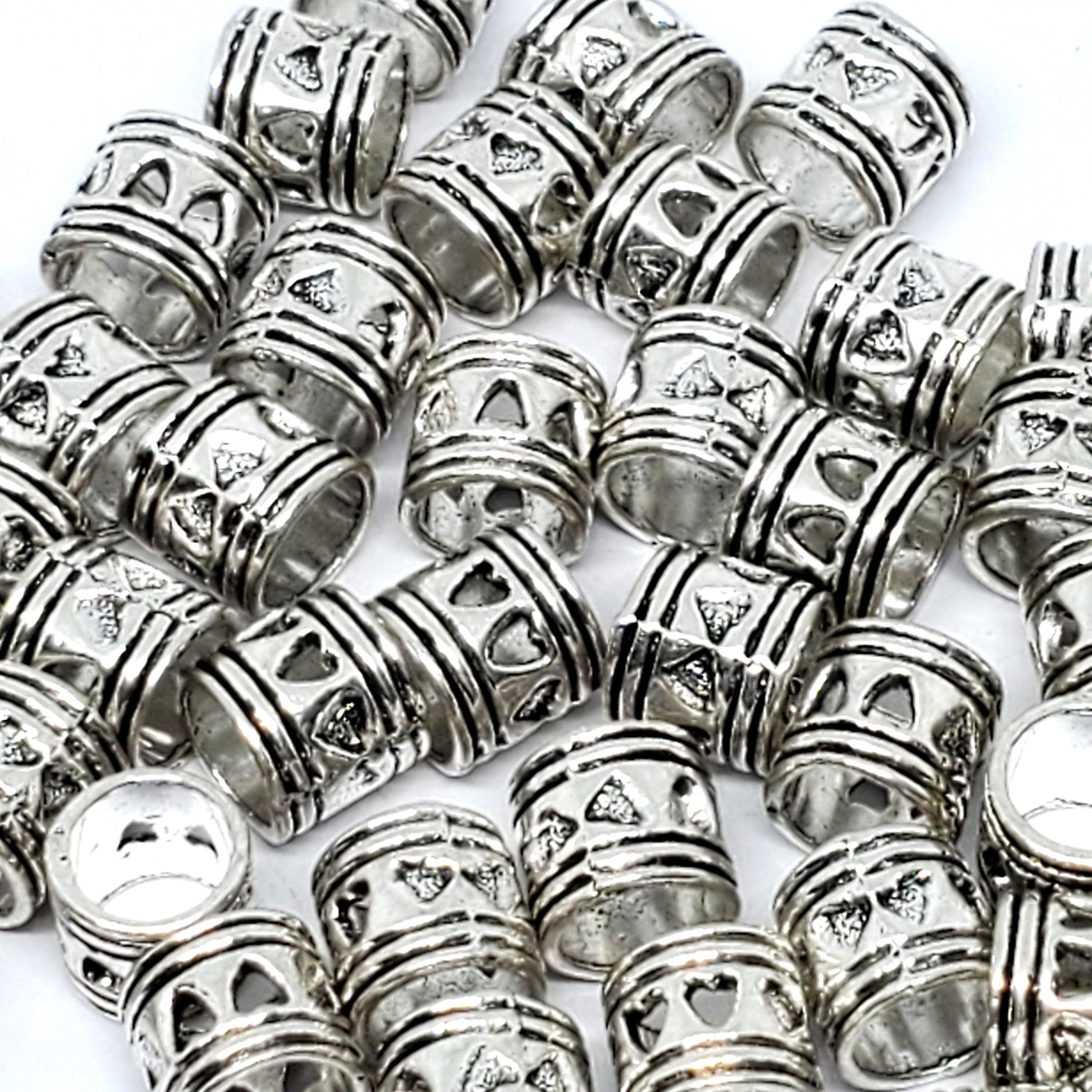 Filigree Heart Tube Antique Silver Big Hole 7x7mm - 25pcs