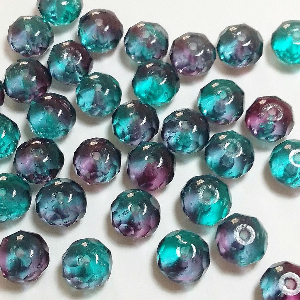 Blue & Purple Czech Glass Rondelle 9x6mm - 10pcs