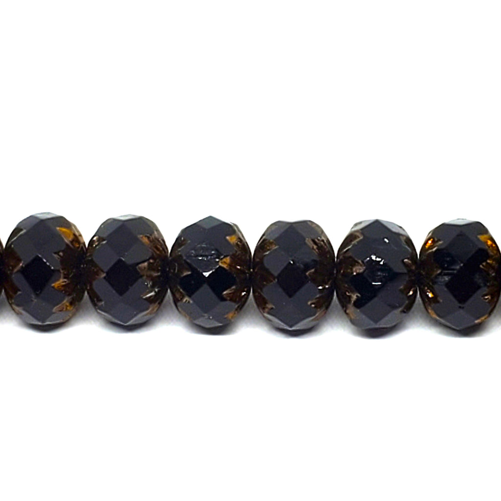 Black & Copper Czech Glass Rondelle 10x7mm - 6pcs