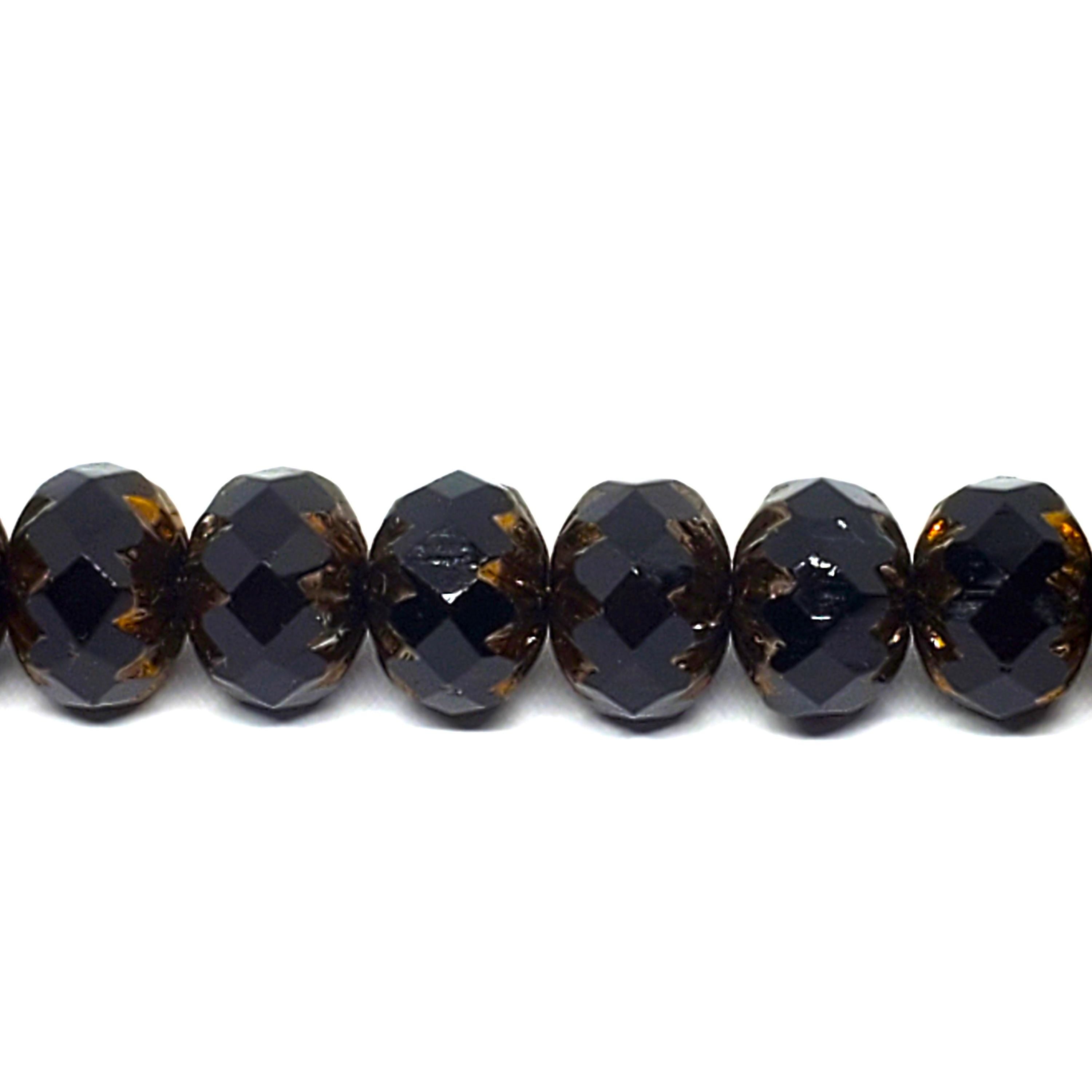 Black & Copper Czech Glass Rondelle 10x7mm - 6pcs