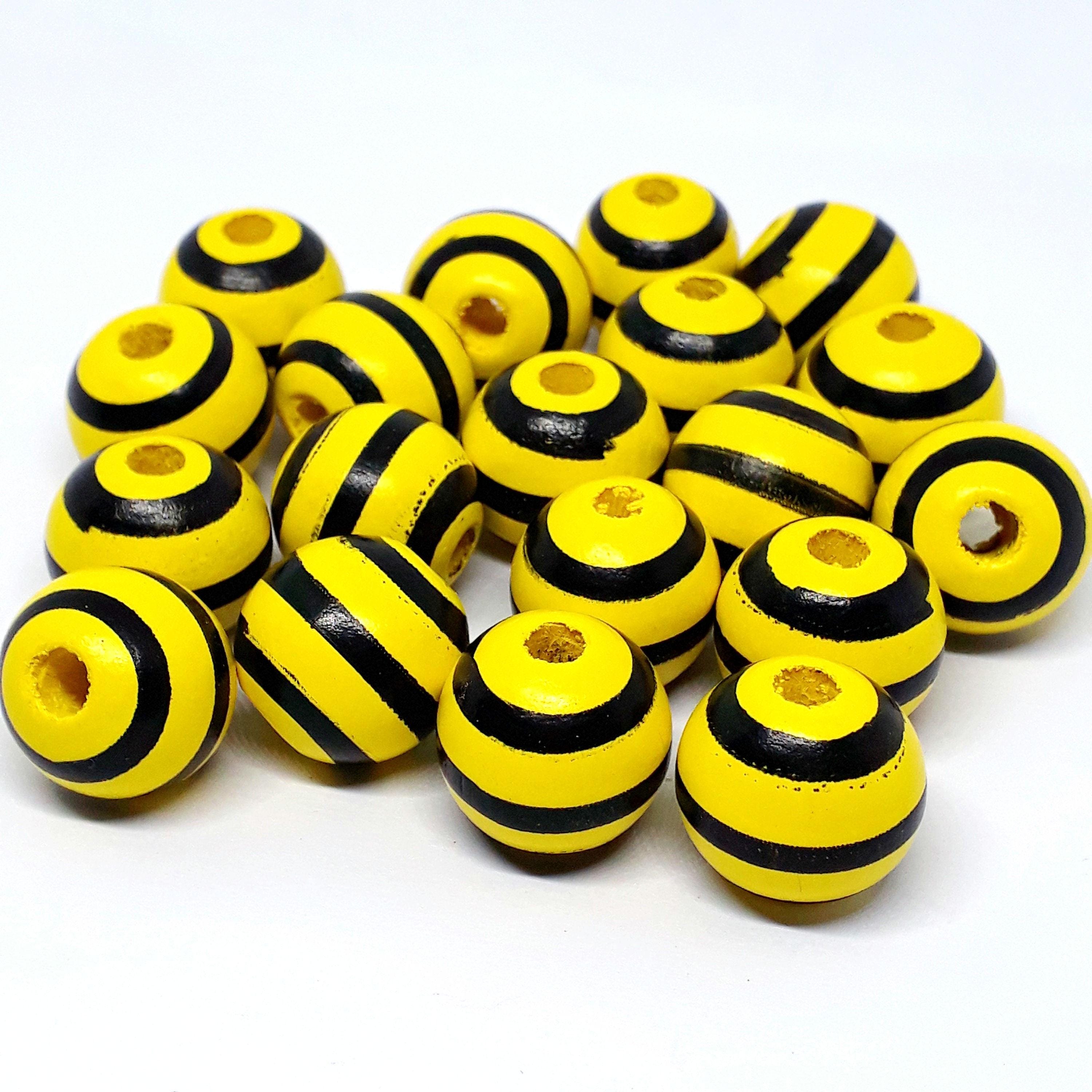 Yellow & Black Striped Wood 16x15mm - 5pcs