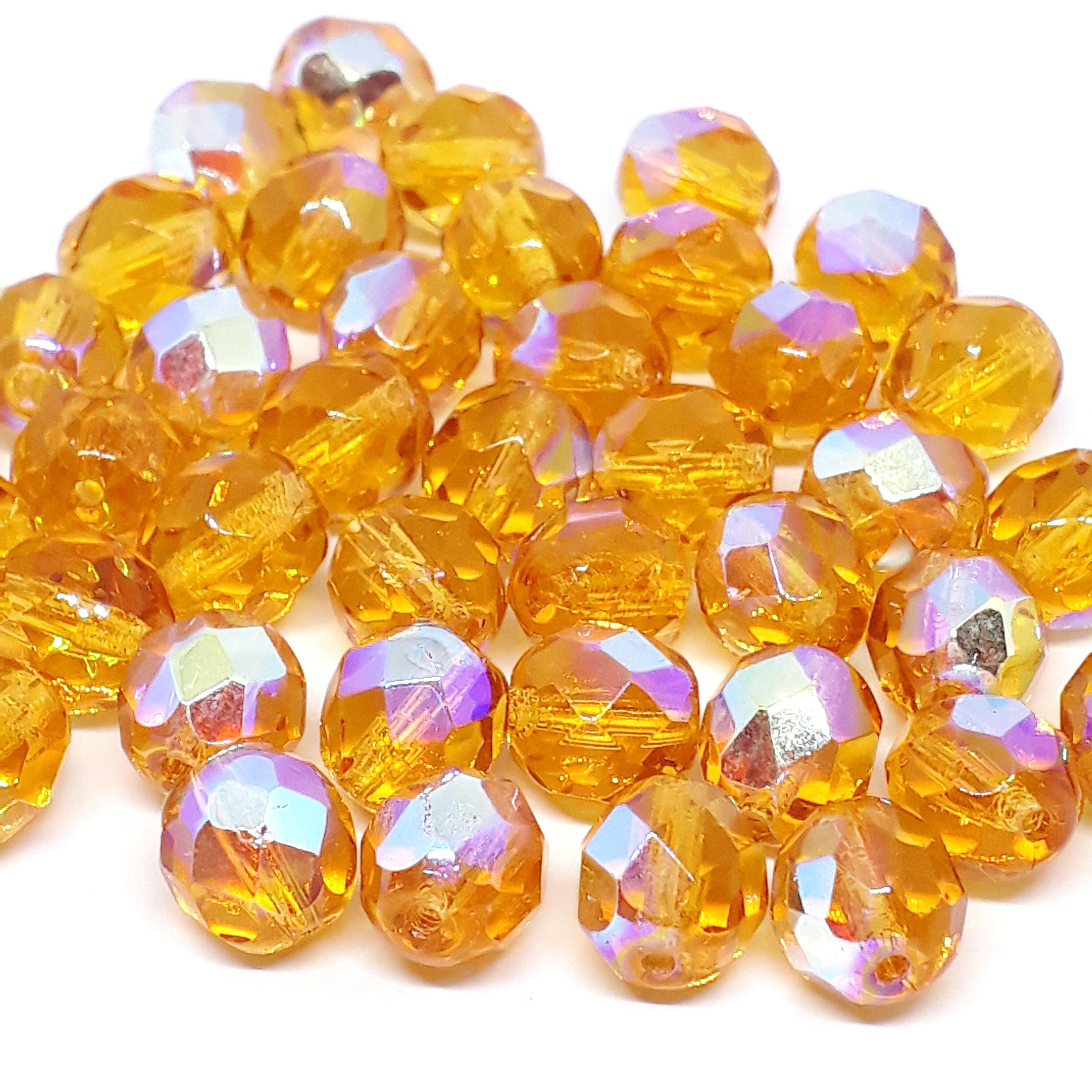 Light Amber & Metallic AB Faceted Czech Glass Round 8x7mm - 10pcs