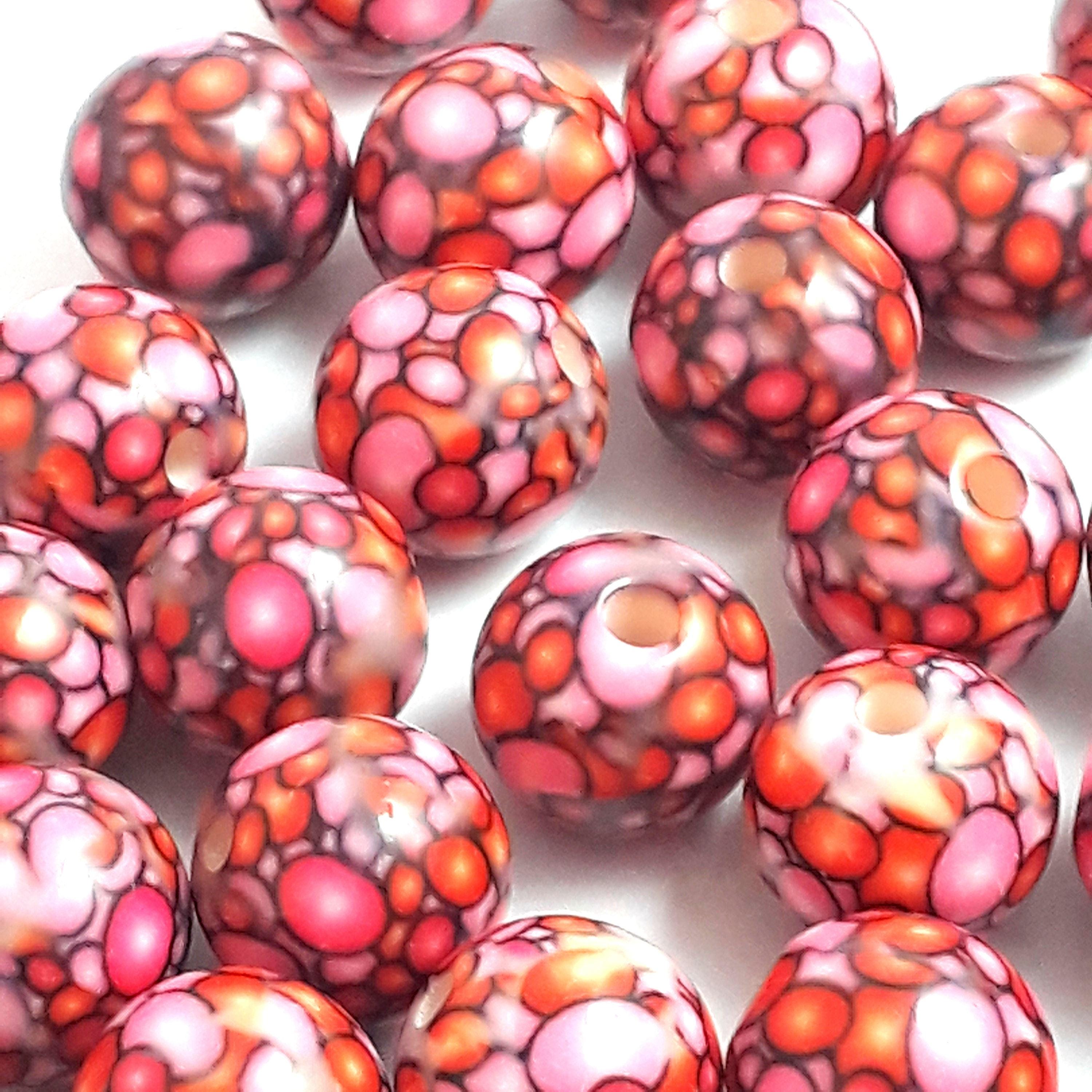 Pink & Brown Mottled Resin 10mm - 6pcs