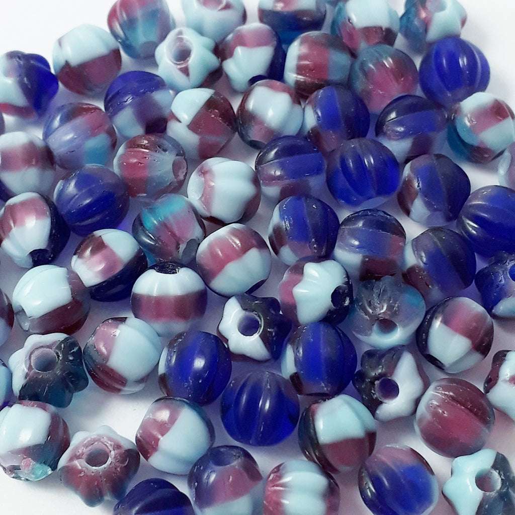 Purple, Light & Dark Blue Fluted Czech Glass 6x5mm - 30pcs