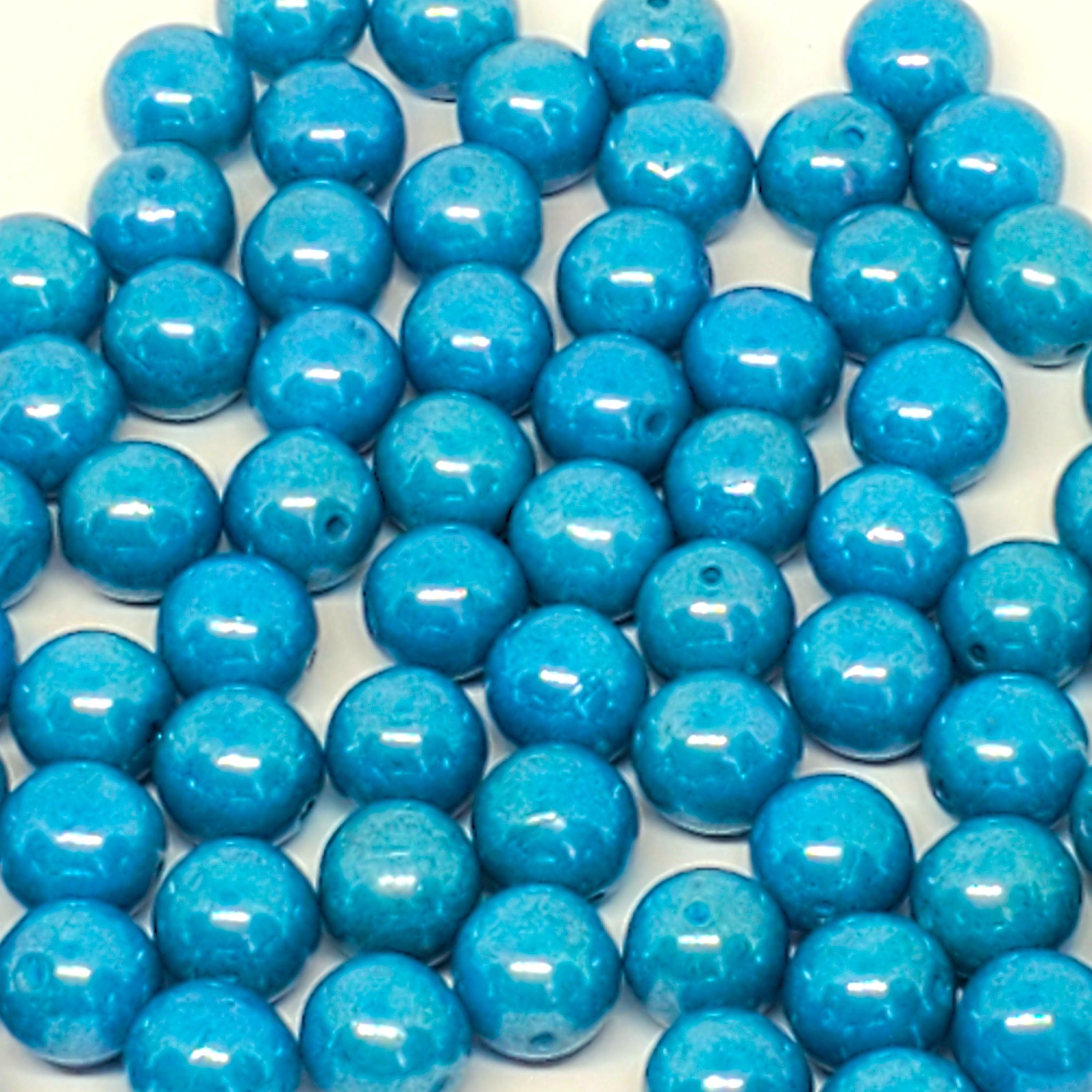 Pearlized Teal Czech Glass Round 8mm - 20pcs