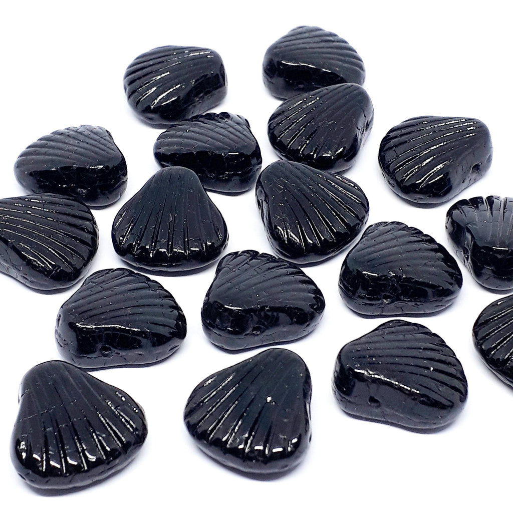 Black Opaque Czech Glass Shell 15mm - 6pcs