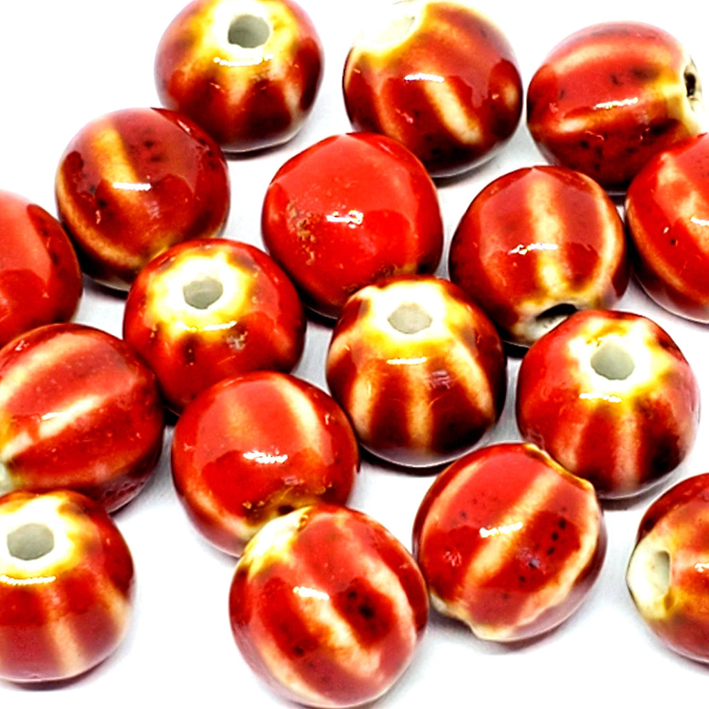 Red Ceramic Round Fluted 10mm - 10pcs