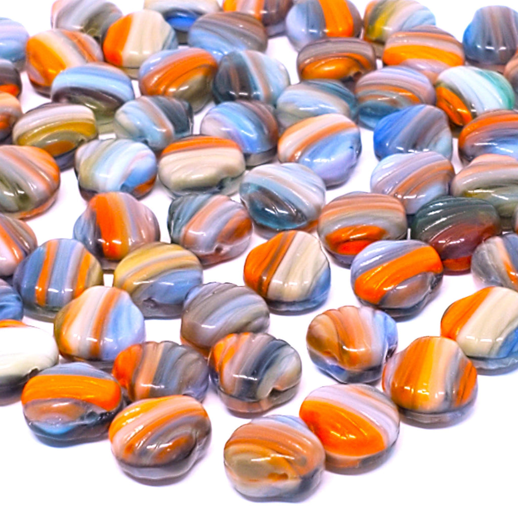 Orange & Blue Multicolour Shell Czech Glass 9mm - 10pcs