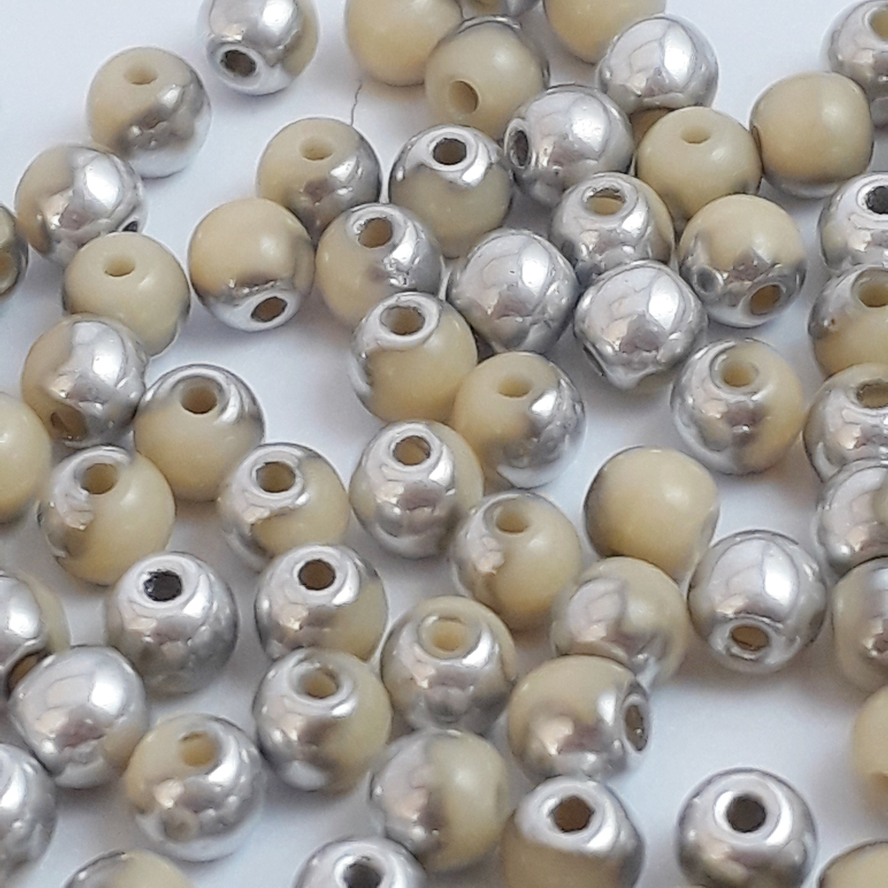 Beige & Silver Czech Glass Round 3mm - 120pcs