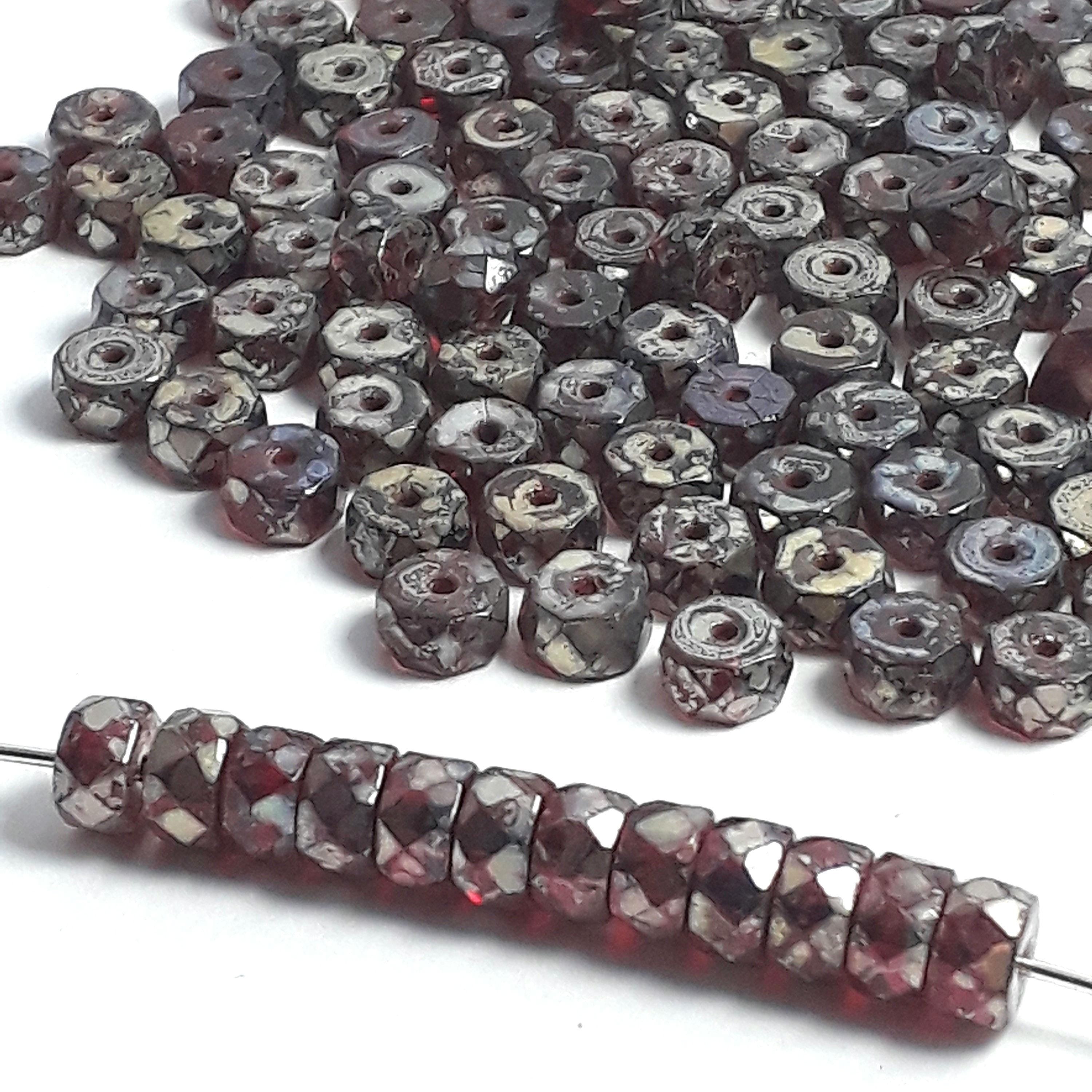 Cherry Red & Metallic Lustre Czech Glass Rondelle 6x3mm - 10pcs