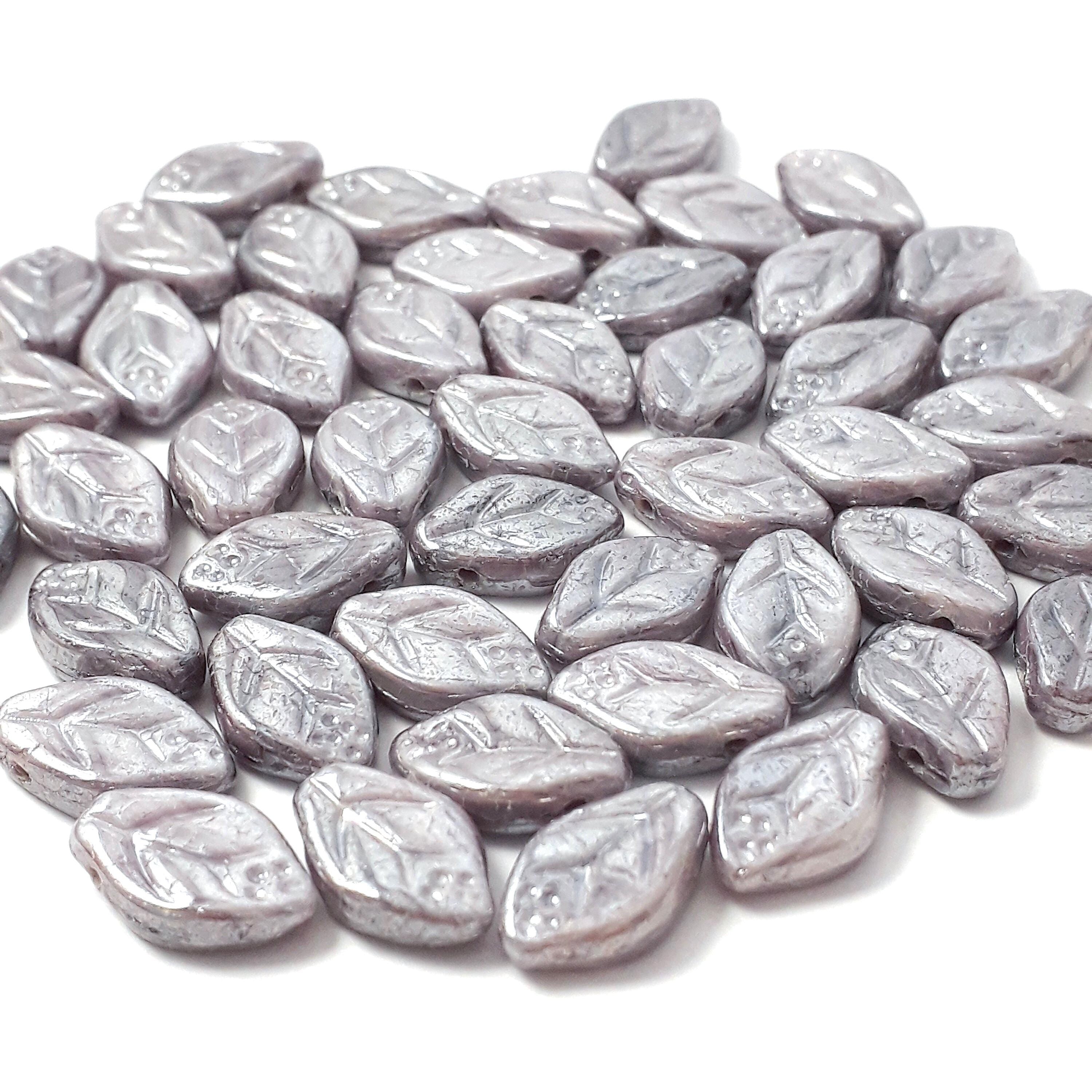 Silvery Purple Lustre Czech Glass Leaf 12x7mm - 20pcs