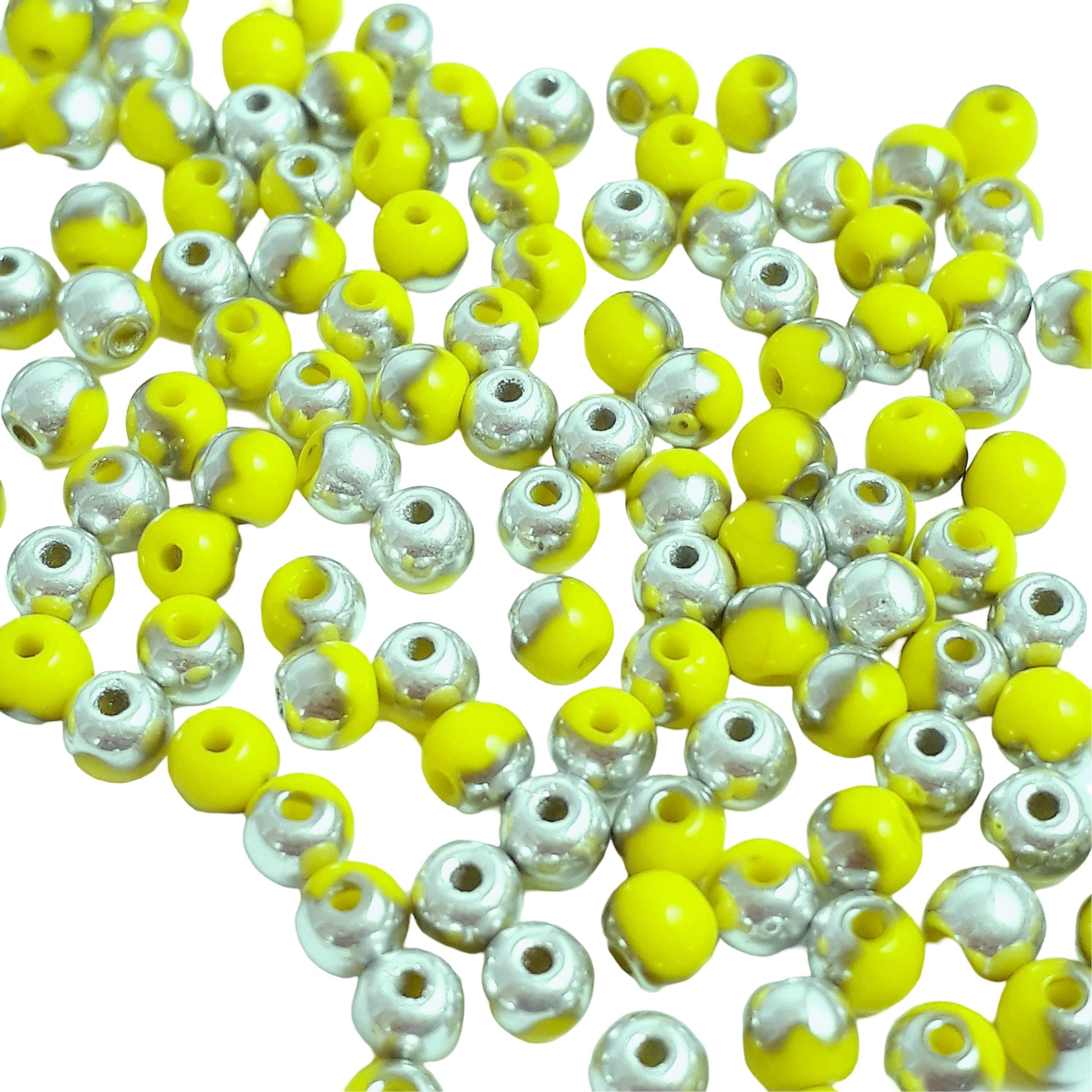 Opaque Yellow & Silver Czech Glass Round 3mm - 120pcs