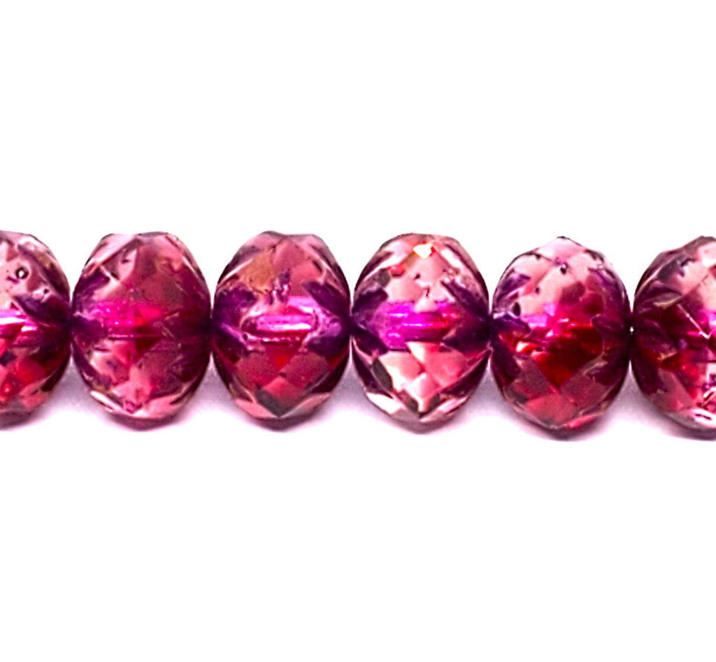 Two Tone Purple Czech Glass Rondelle Cathedral 10x7mm - 6pcs