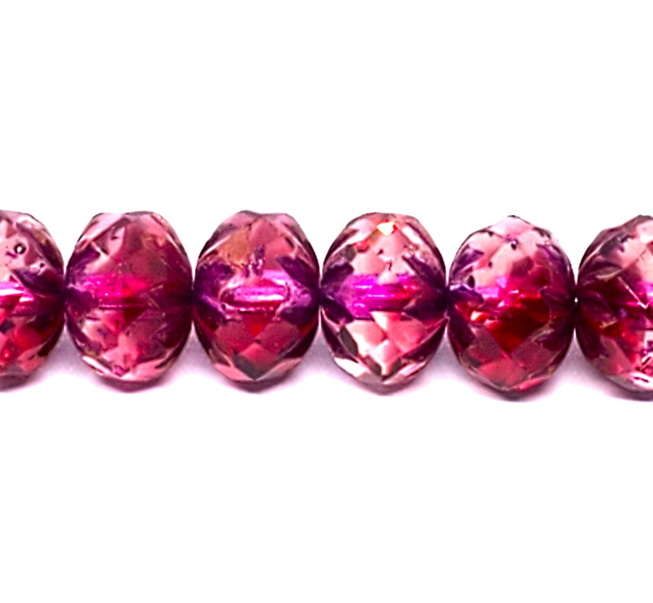 Two Tone Purple Czech Glass Rondelle Cathedral 10x7mm - 6pcs