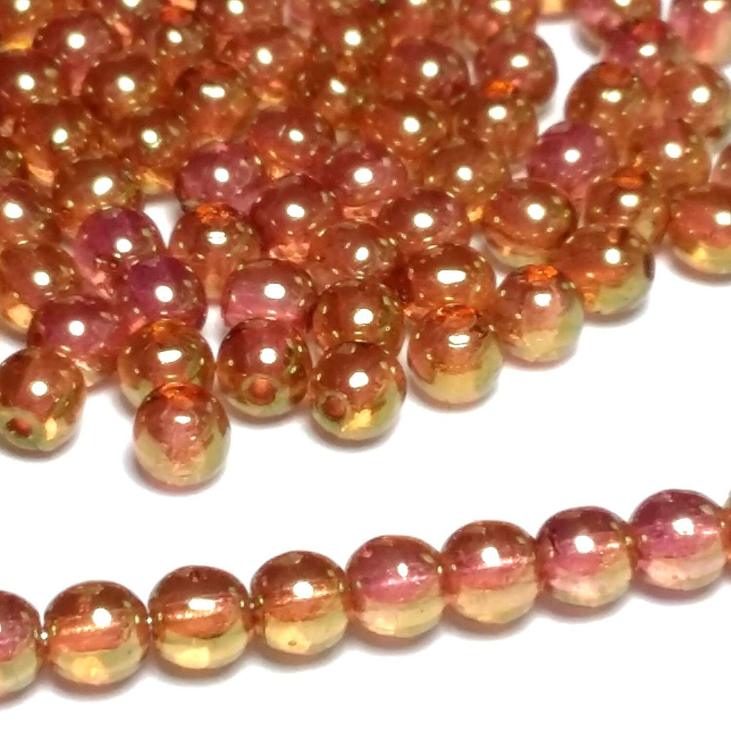 Pink & Green Lustre Czech Glass 5mm - 40pcs